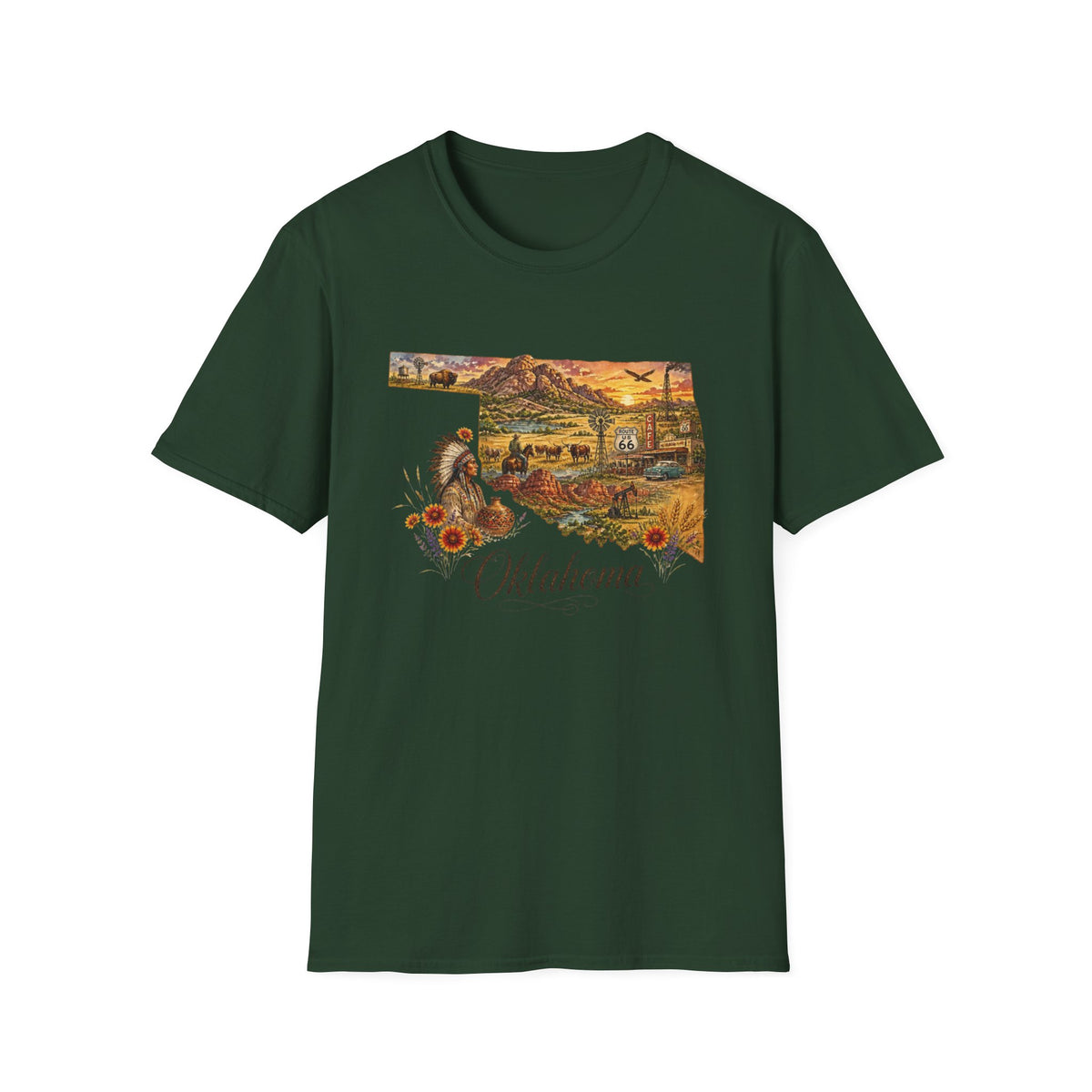 Oklahoma State Travel Tourist Graphic Design Unisex 100 Cotton Gildan T-Shirt