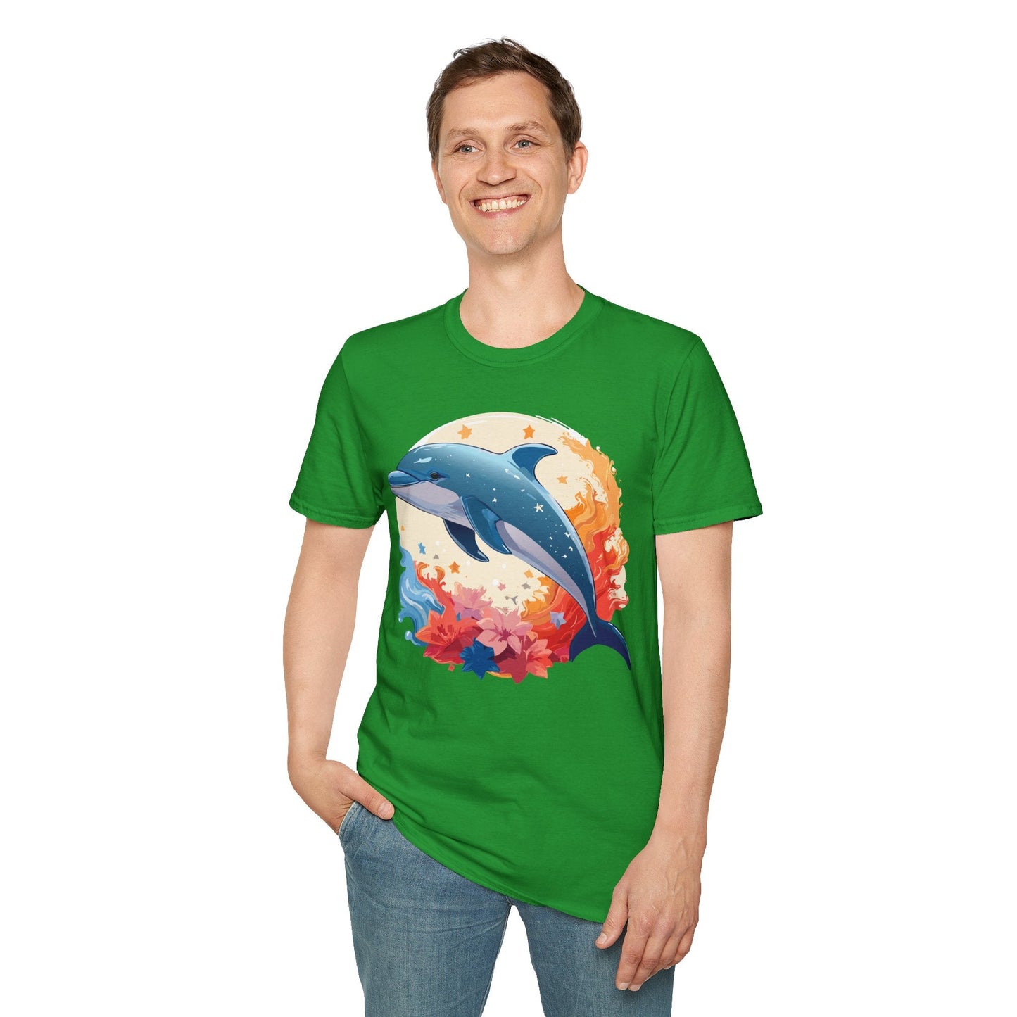 Dolphin T Shirt Unisex Softstyle Gildan 64000 100 Percent Ring Spun Cotton Animal Fish Tee