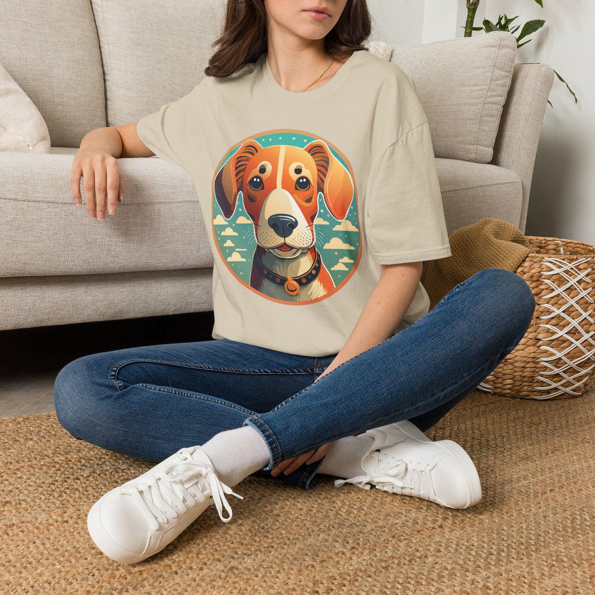 Beagle Portrait T-Shirt | Cute Dog Face Illustration, Retro Circle Pet Tee