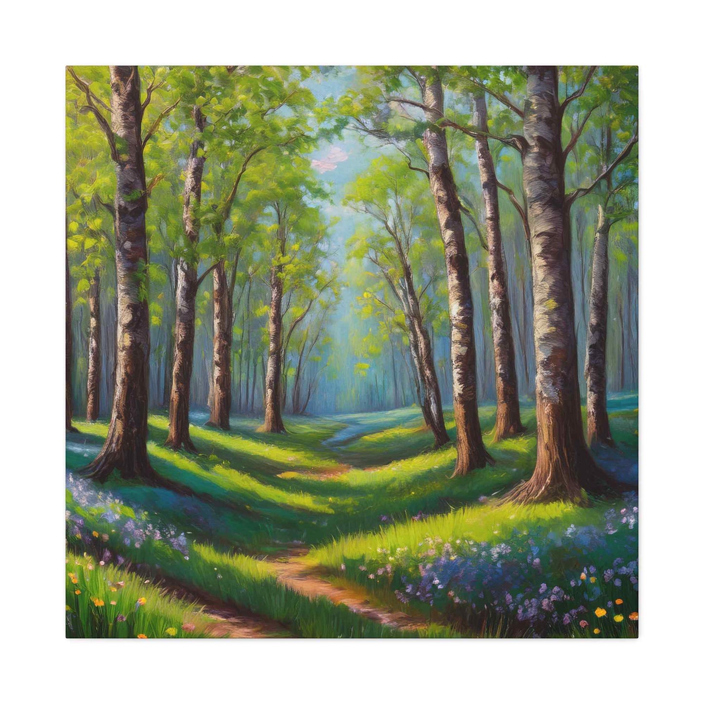 Spring Forest Print Canvas, Oil Paint Print 20x20, 24x24, 30x30, 32x32, 36x36 Art Design Print Pine-Wood Inner Frame MC-94