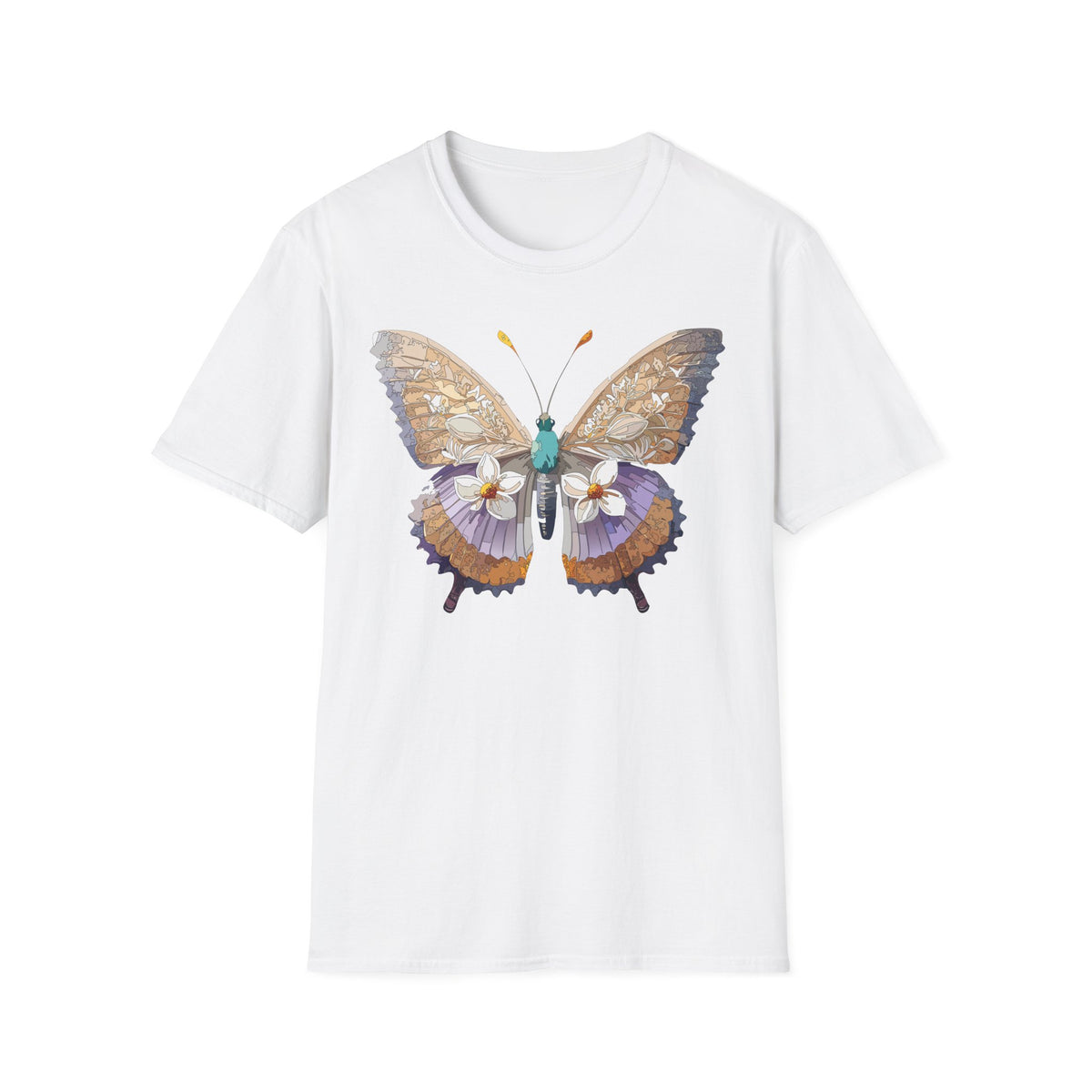 Butterfly Floral Tee — Delicate Botanical Butterfly Graphic Design Unisex 100 Cotton Gildan T-Shirt