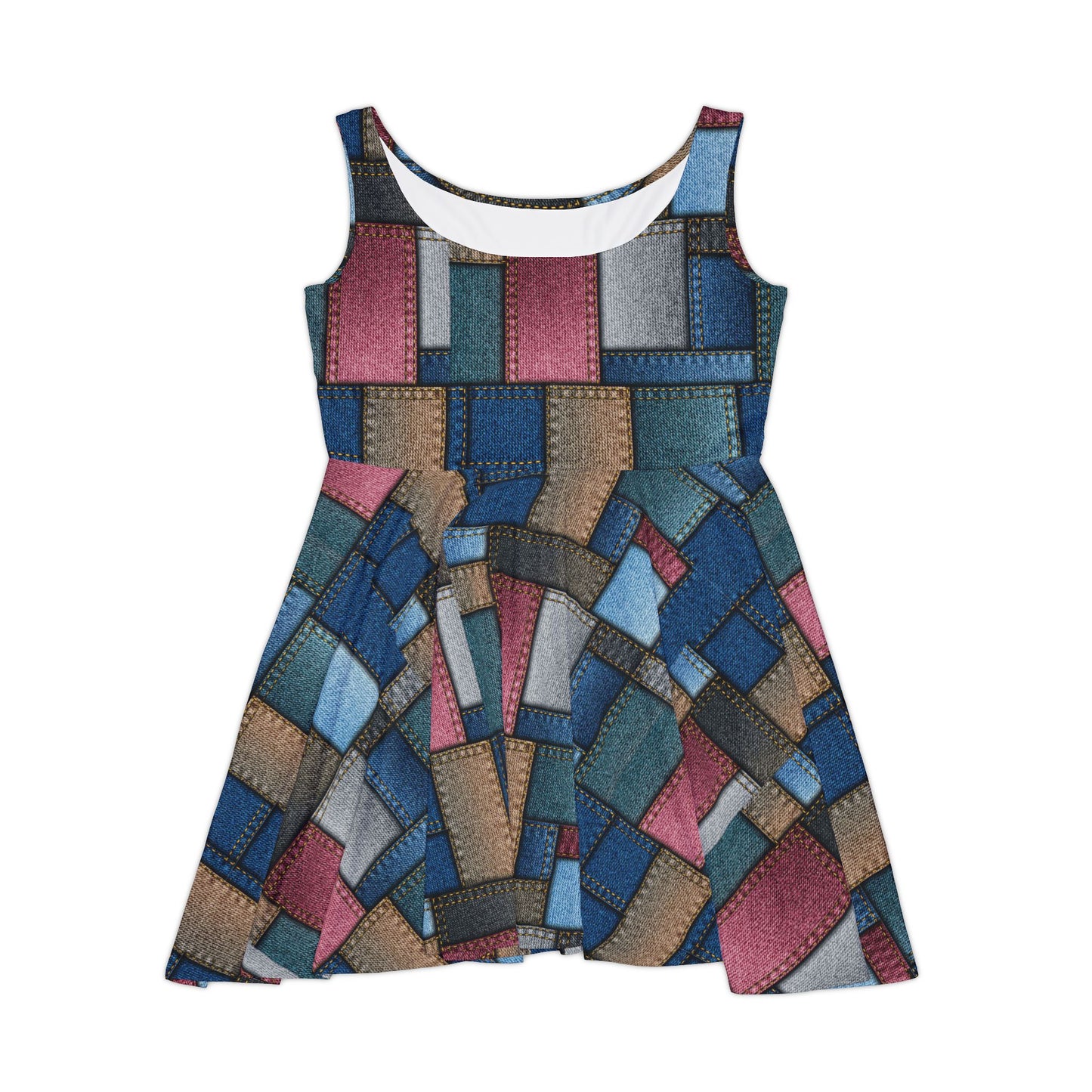 Women Denim Print Skater Dress, Denim Print Poly-Span Dress - 2