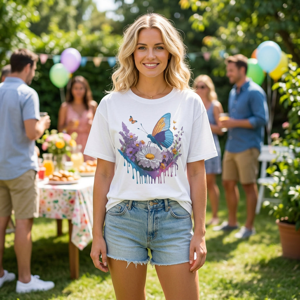 Butterfly and Wildflower Floral Graphic Tee Unisex 100 Cotton Gildan T-Shirt