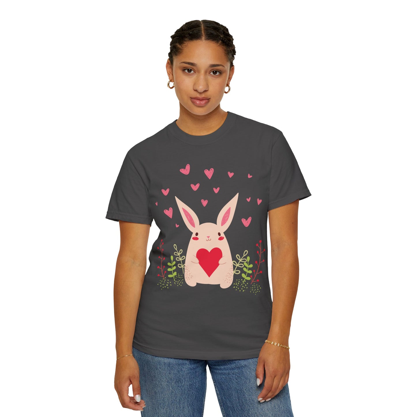 Easter Bunny Heart T-Shirt, Tee Shirt with Easter Signature, T Shirt with Easter Prints, Tee Shirt with Easter Design