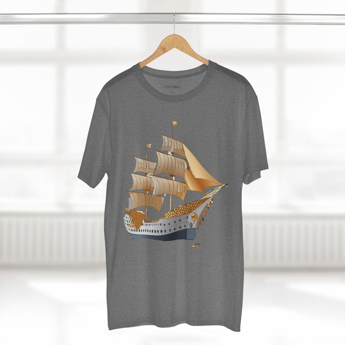 Ship Graphic Unisex 100 Cotton T-Shirt with Gold Frigate Art Design 25