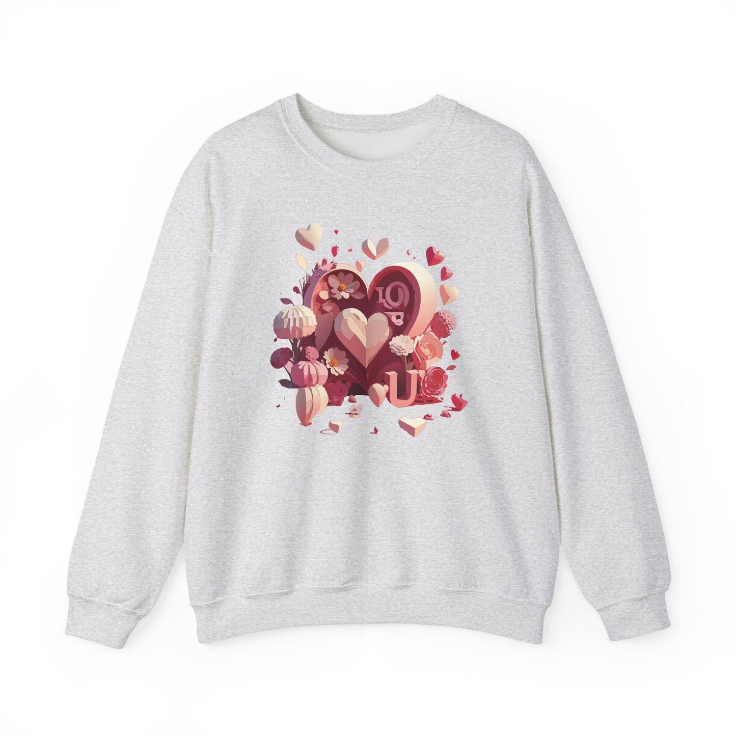 Unisex Floral Big Heart Sweatshirt, Love Floral Sweatshirt, Floral Heart Sweatshirt, 50/50 Cotton-Poly Valentine's Day Sweatshirt 09