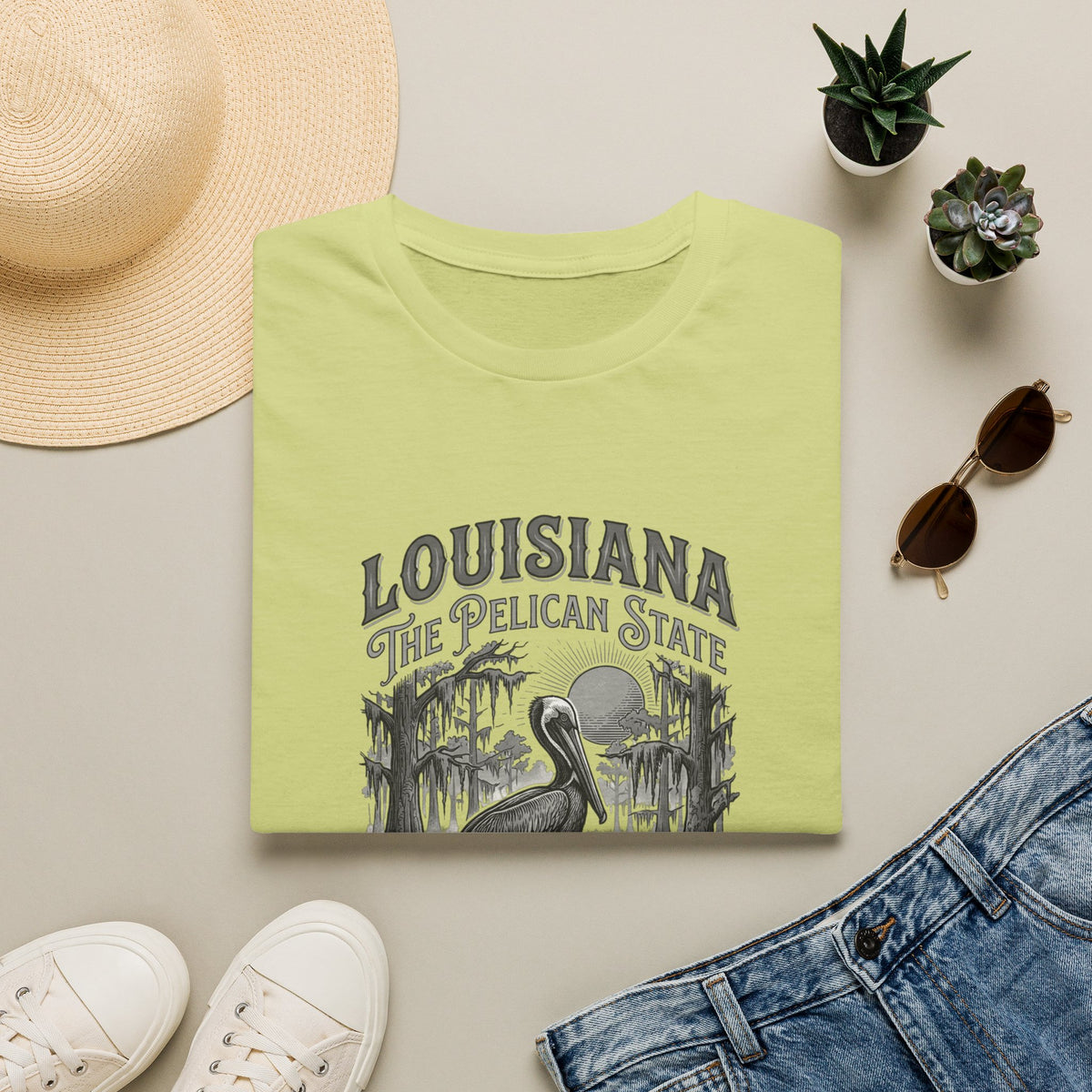 Louisiana Pelican State T-Shirt — Vintage Travel Tourist Graphic Design Unisex 100 Cotton Gildan T-Shirt