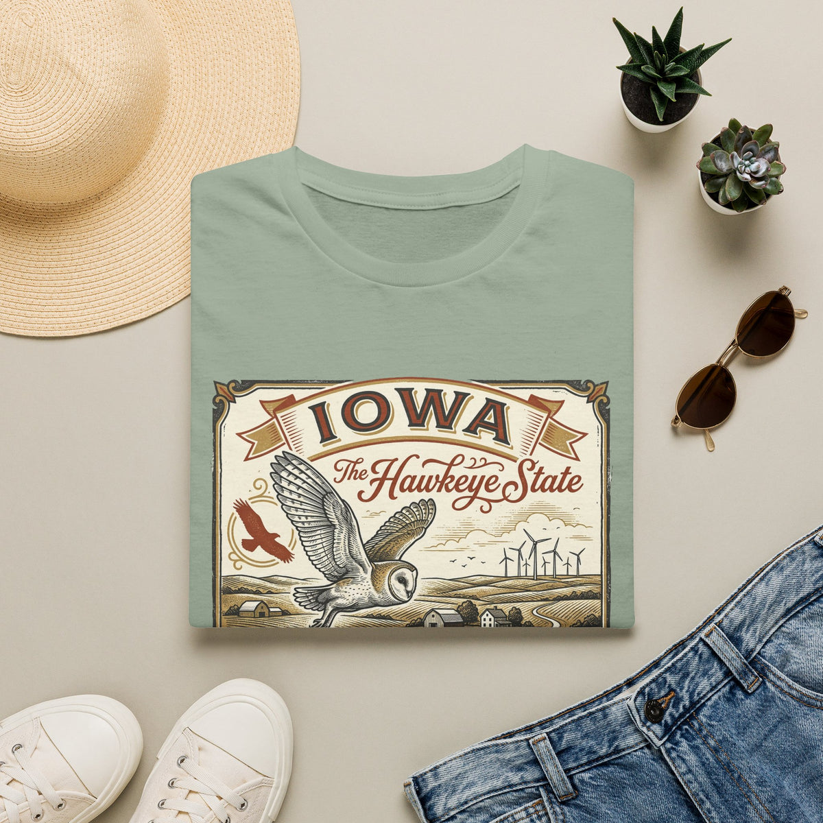 Iowa Hawkeye State Vintage Travel Tourist Graphic Design Unisex 100 Cotton Gildan T-Shirt