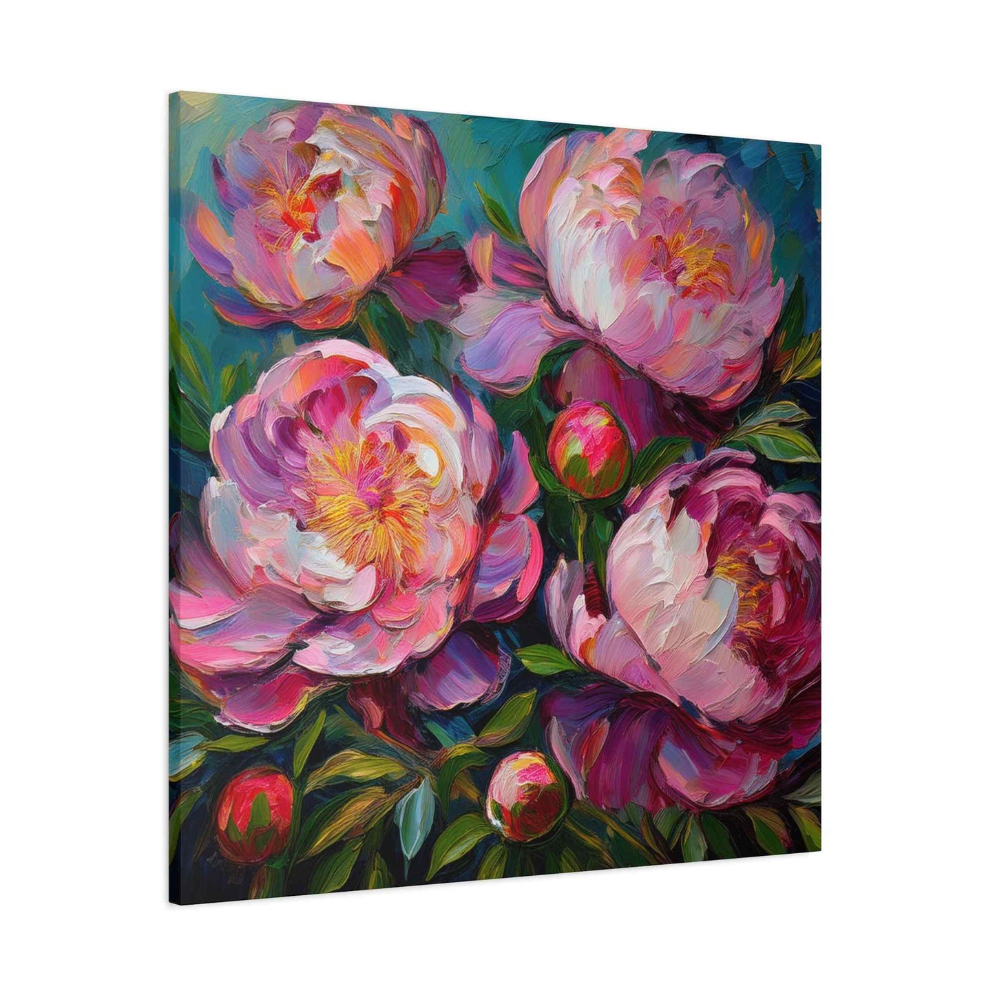 Pink Peonies Print Canvas, Floral Oil Paint Print 20x20, 24x24, 30x30, 32x32, 36x36 Art Design Pine-Wood Inner Frame MC-114