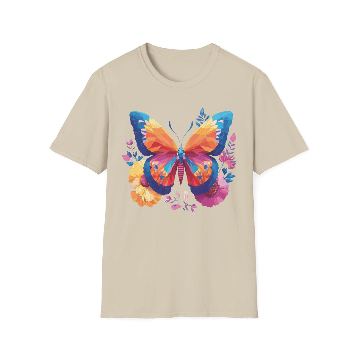 Colorful Geometric Butterfly T-Shirt | Rainbow Floral Wings Graphic Tee Unisex 100 Cotton Gildan T-Shirt