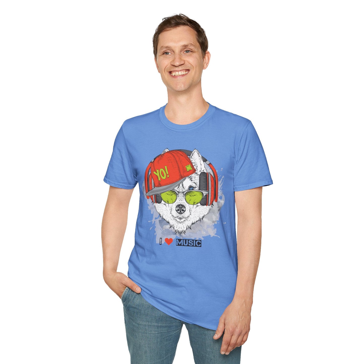 Unisex Music Animals Short Sleeve T Shirt With Headphones For Music Lovers Gildan 64000