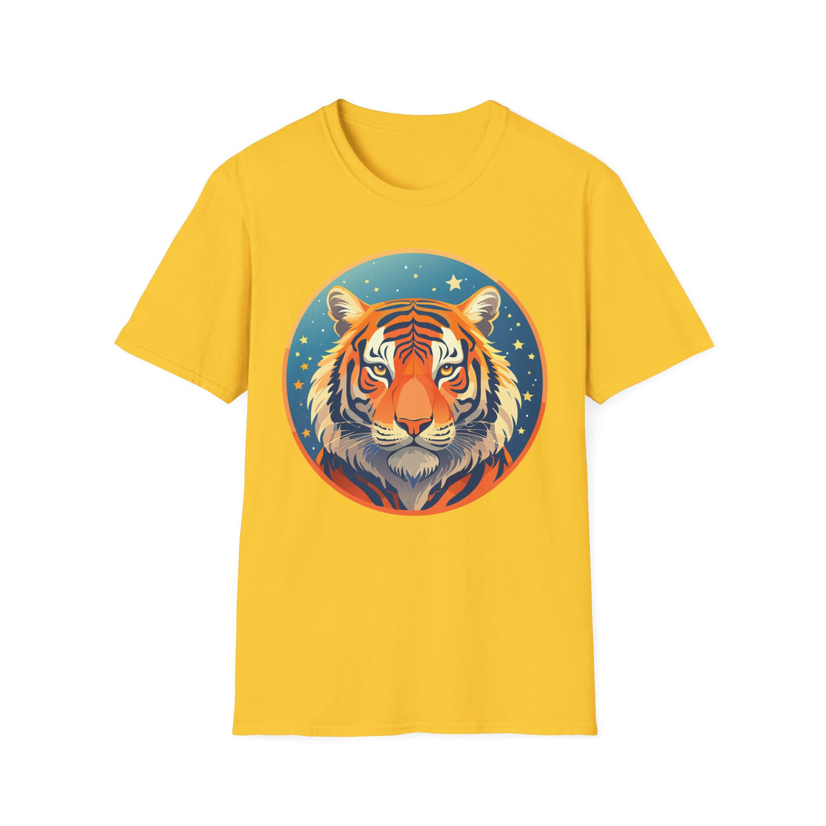 Tiger Head Illustration T-Shirt | Retro Celestial Stars
