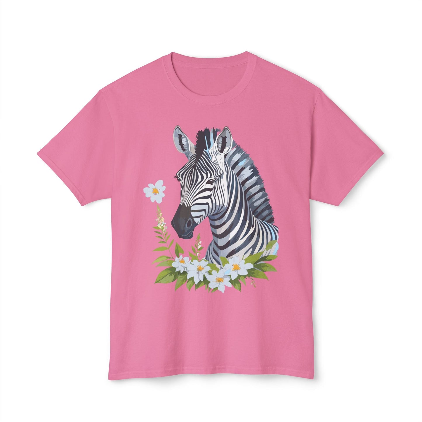 Unisex Zebra Art Print T Shirt 100% Cotton Vintage Floral Tee Made in USA Premium Graphic Tee