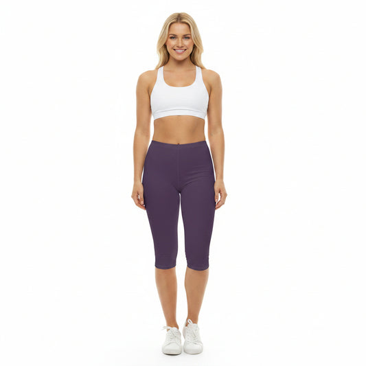 Vintage Grape Color Women's Brushed Suede Poly Span Casual Capri Leggings XS-2XL