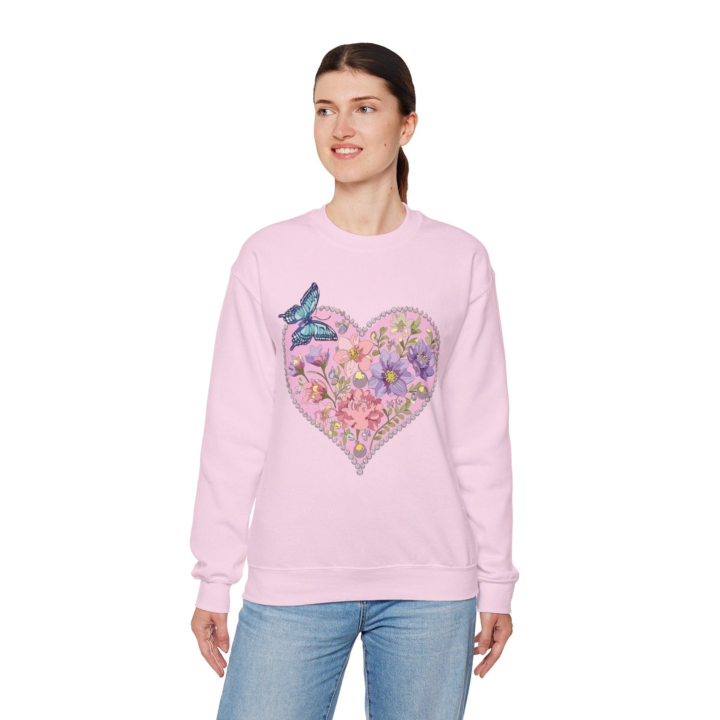 Floral Heart Sweatshirt Valentines Day Unisex Crewneck Cozy Comfort For Cold Weather