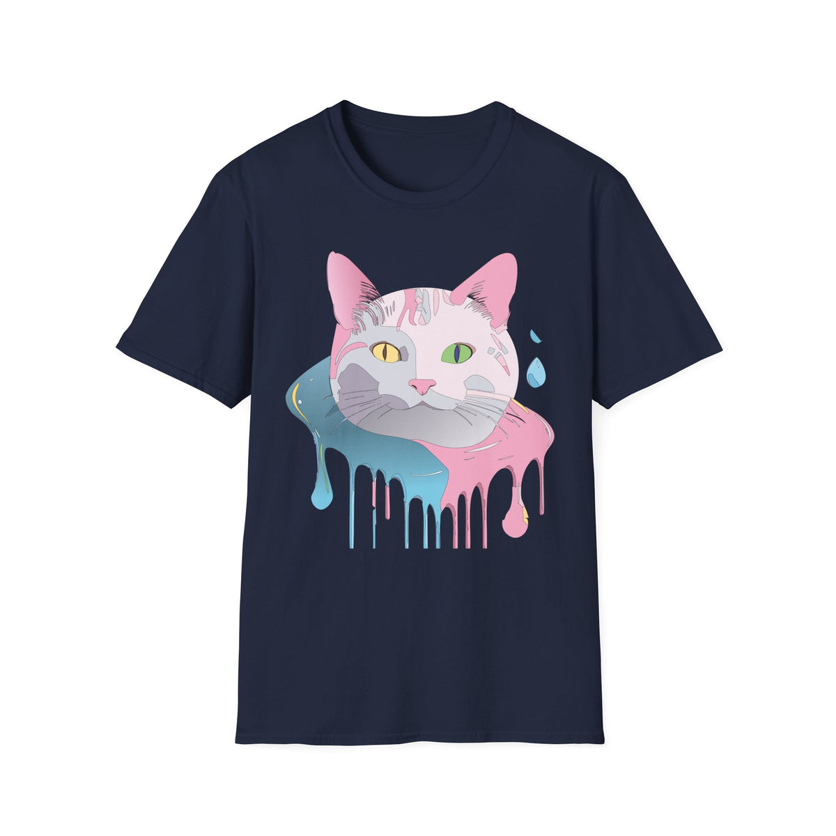 Colorful Drip Cat Artwork T-Shirt | Heterochromatic Eyes, Painterly Design