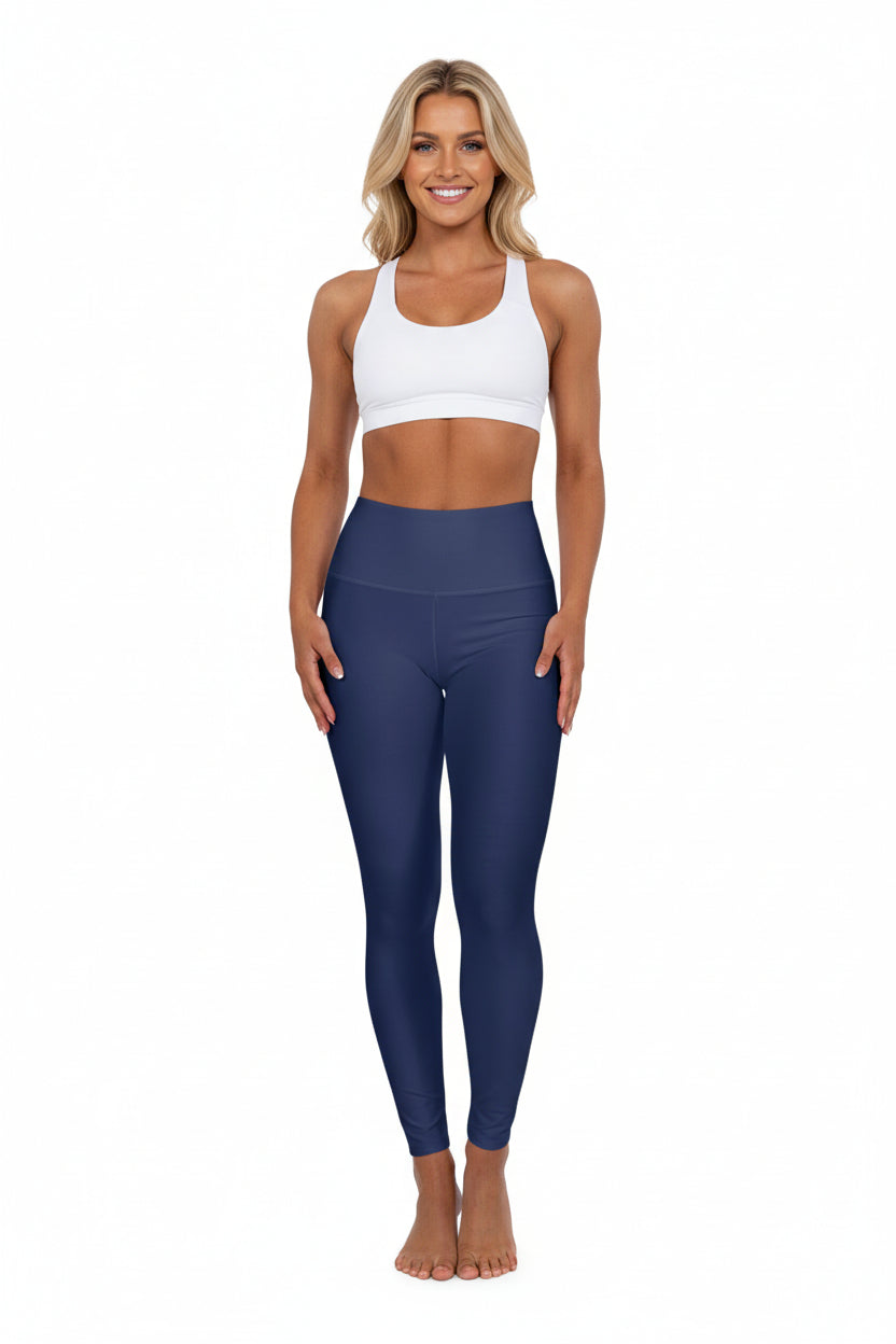 High-Waist Twilight Indigo Yoga Leggings Women's Seamless Poly-Span Stretchy Solid Navy Athletic Pants