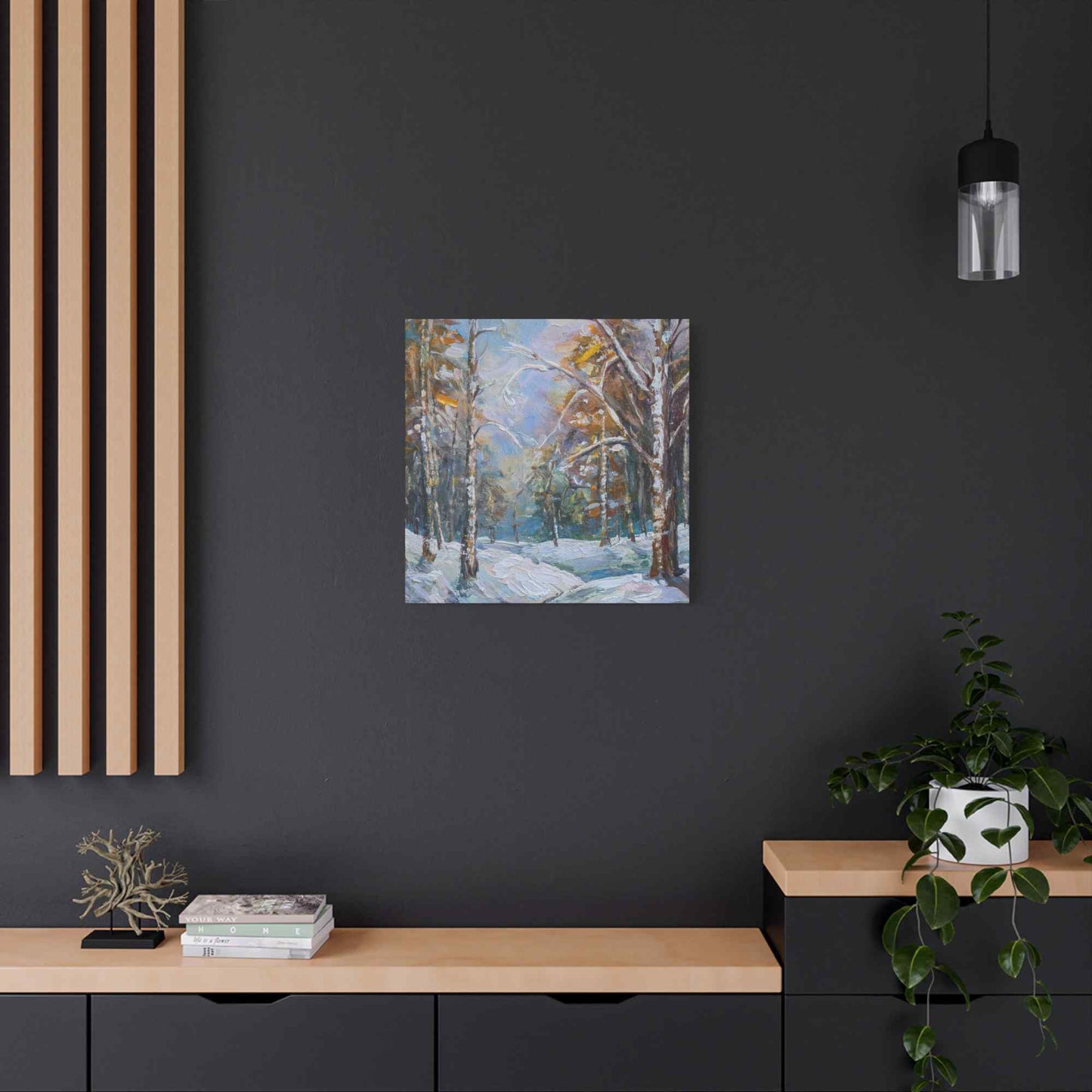 Snow Forest Print Canvas, Oil Paint Print 20x20, 24x24, 30x30, 32x32, 36x36 Art Design Print Pine-Wood Inner Frame MC-80