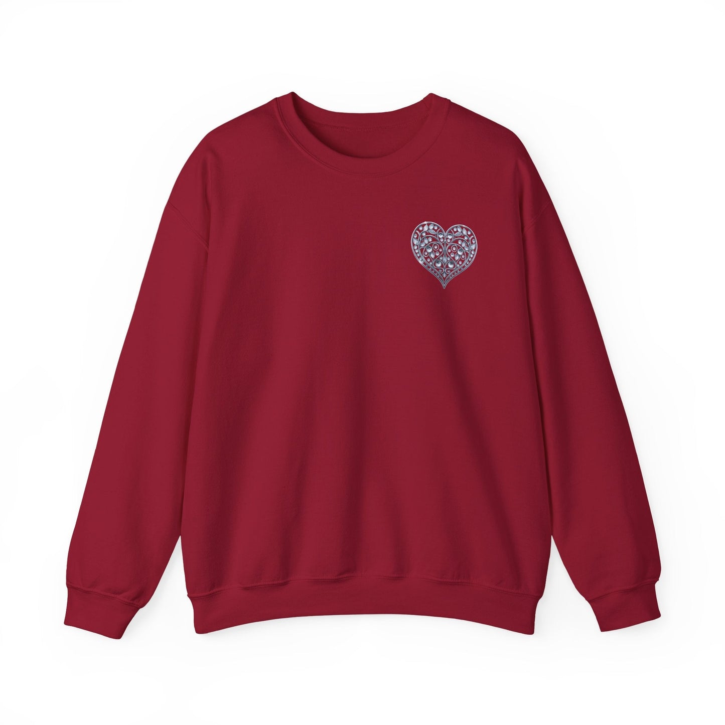 Crystal Heart Sweatshirt Unisex Fifty Fifty Cotton Poly Valentine Day Crewneck Gildan 18000