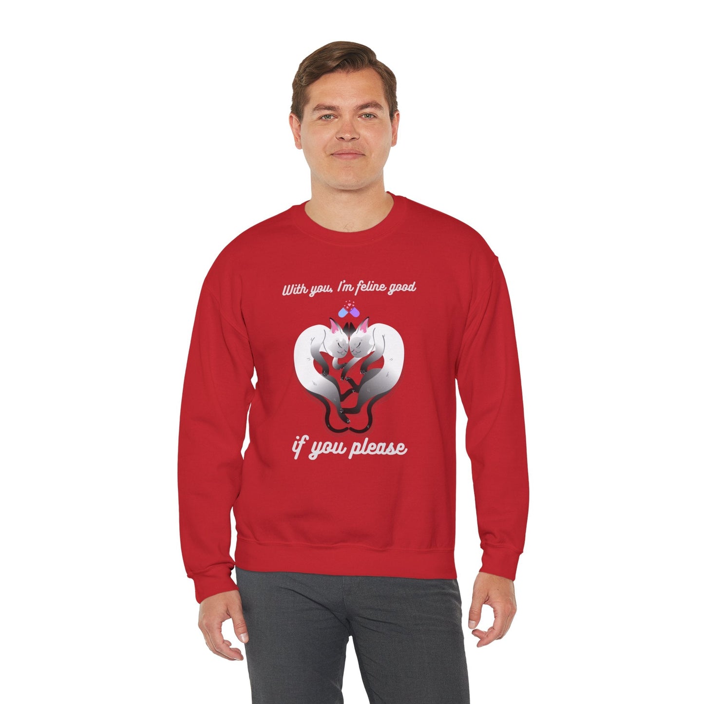 Double Cat Heart Sweatshirt Unisex Fifty Fifty Cotton Poly Valentines Day Sweatshirt