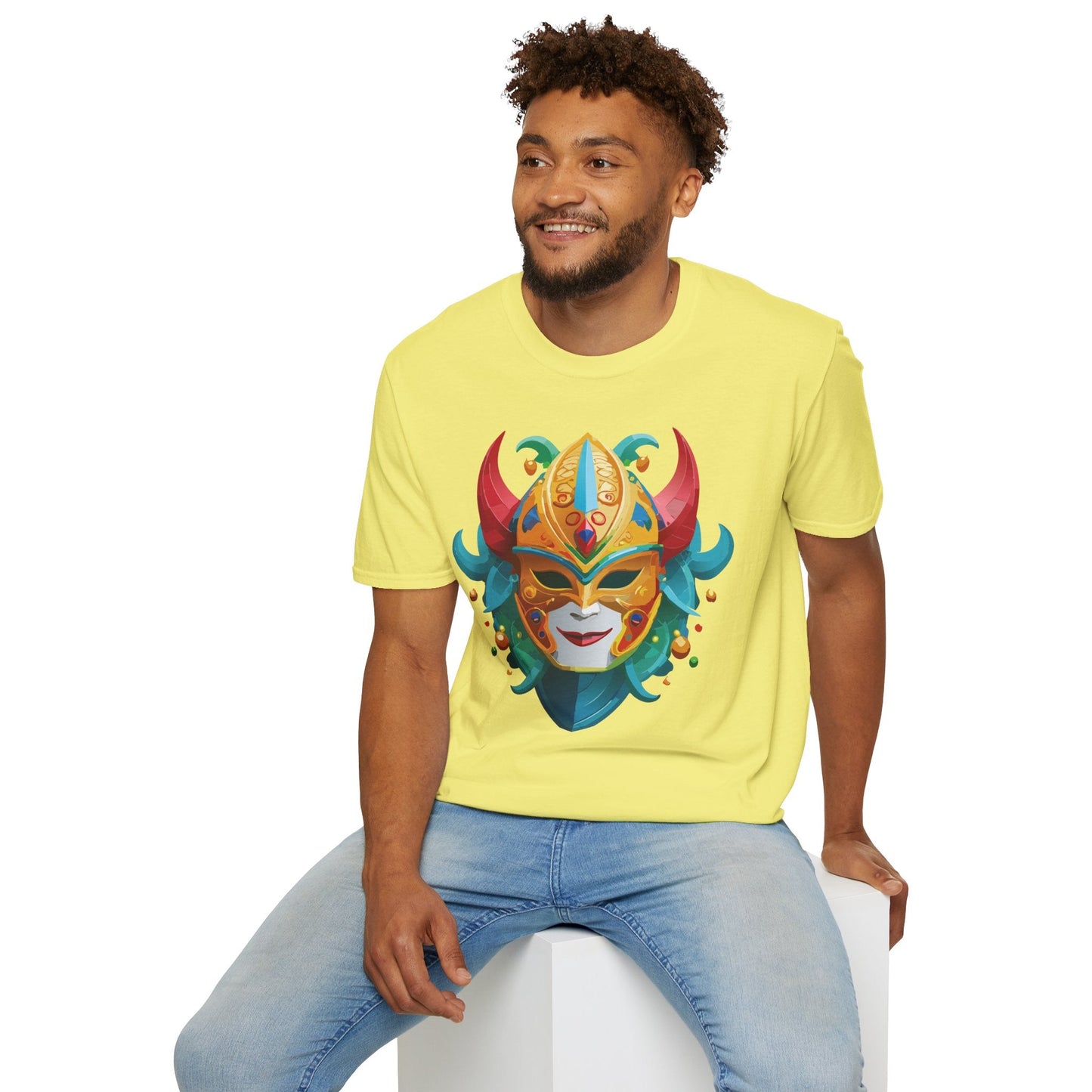 Unisex Mask Tee Shirt Softstyle Gildan 64000 Cotton Tee Masquerade Design Artwork
