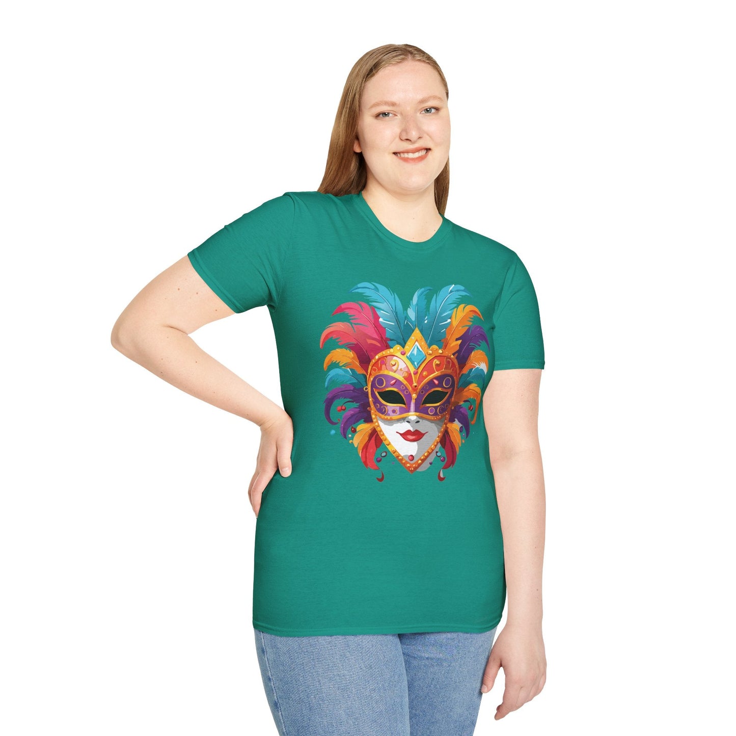 Unisex Gildan Softstyle Mask Tee Shirt With Art Design Casual Everyday Wear Masquerade Tee