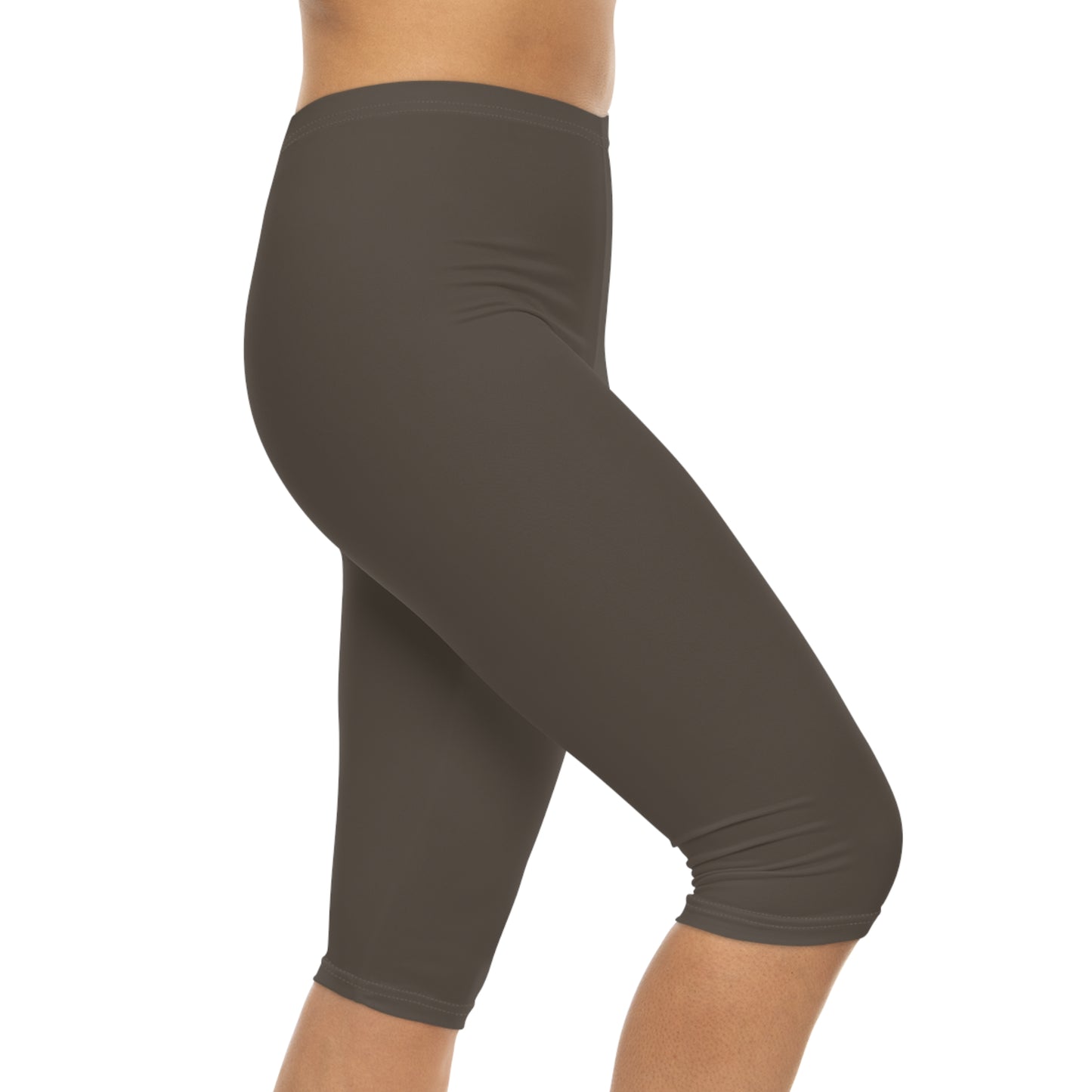 Stone Brown Color Women's Brushed Suede Poly Span Casual Capri Leggings XS-2XL