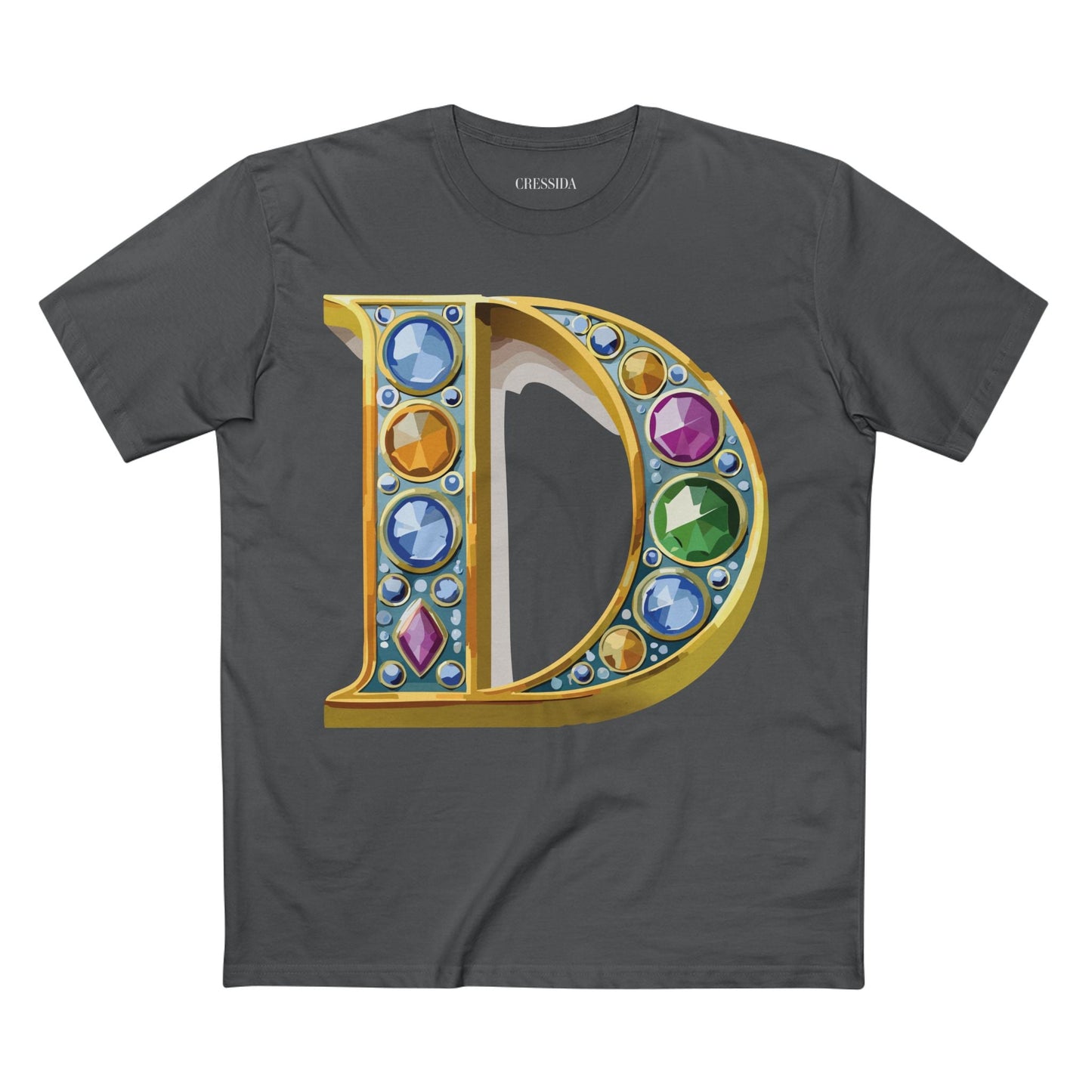 Letter D Graphic Design Tee Unisex 100 Cotton With Antique Gold Letters Artwork T-Shirt