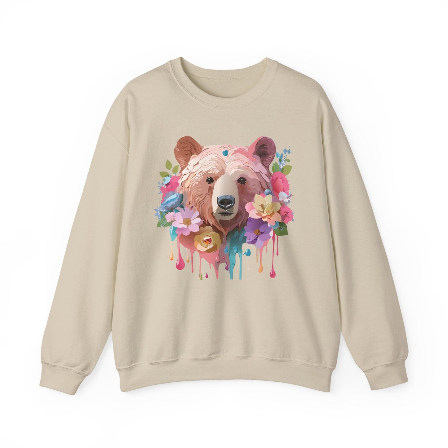 Unisex Floral Bear Sweatshirt Art Design Animals Print Gildan 18000