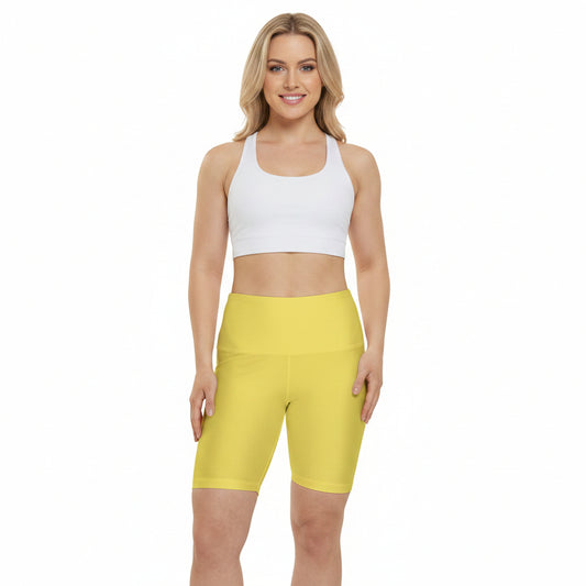 True Yellow Women's Workout Shorts — High-Waist Athletic Biker Shorts for Gym & Yoga