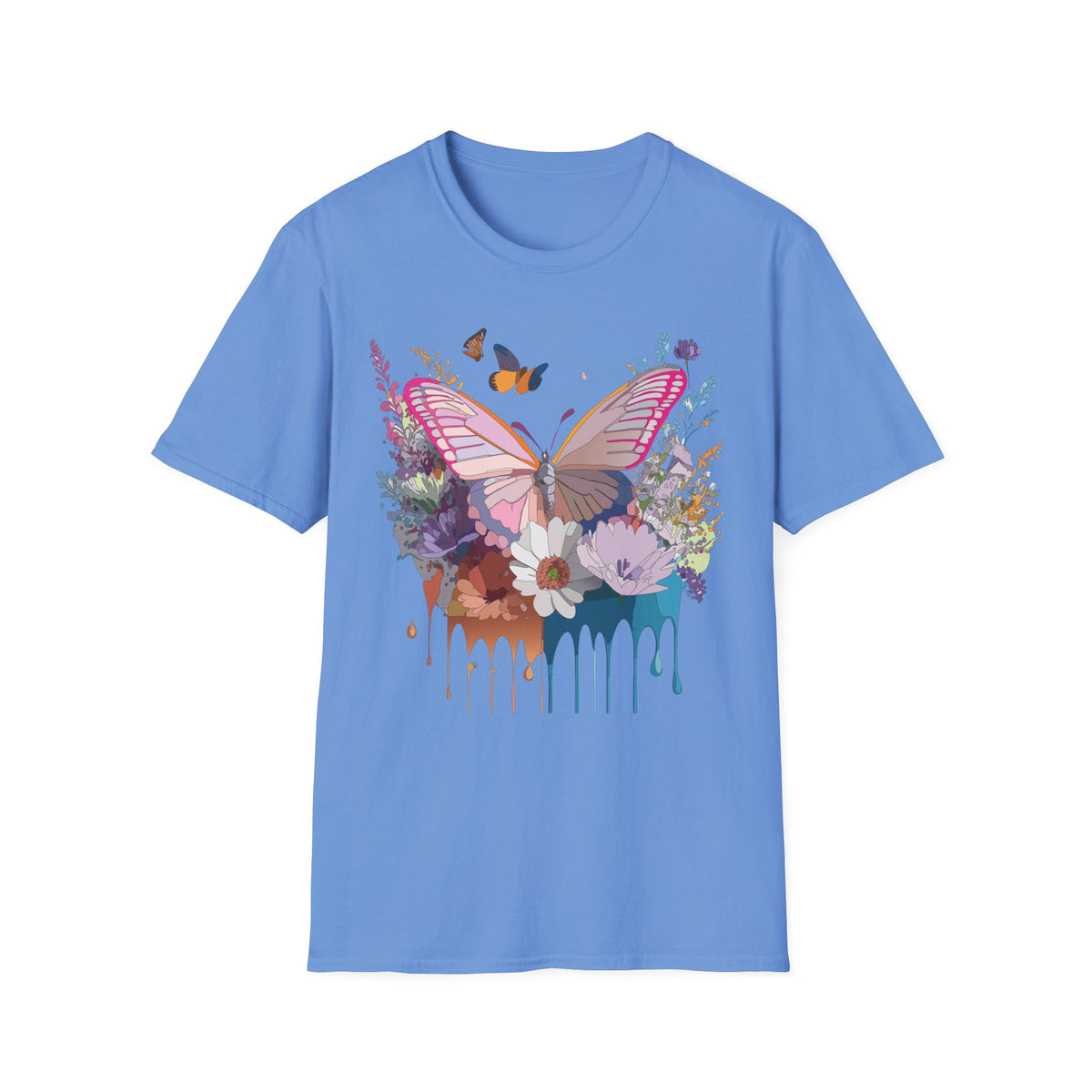 Butterfly Floral T-Shirt — Colorful Drip Wings Graphic Tee Unisex 100 Cotton Gildan T-Shirt