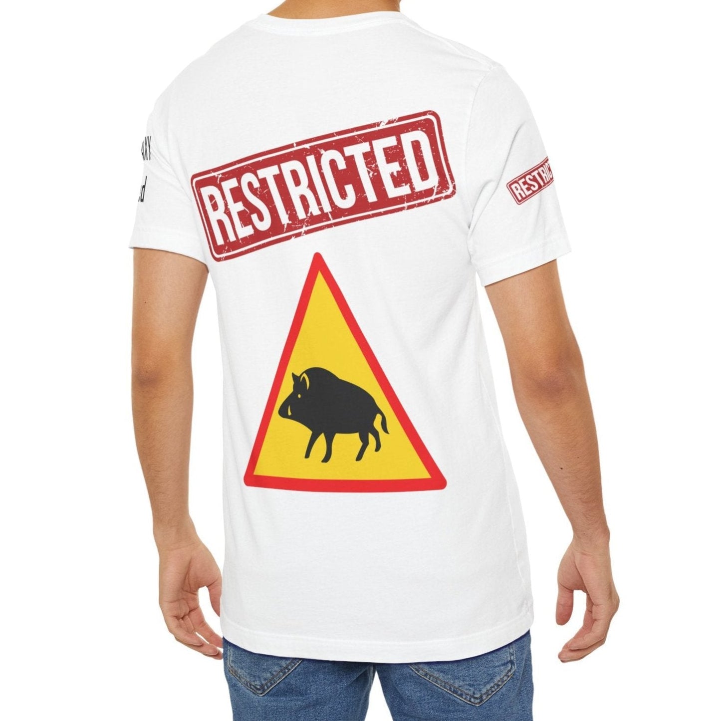 Tee Shirt With Red Stamp Designed And Printed In The USA By Bad Galaxy 100 Percent Cotton