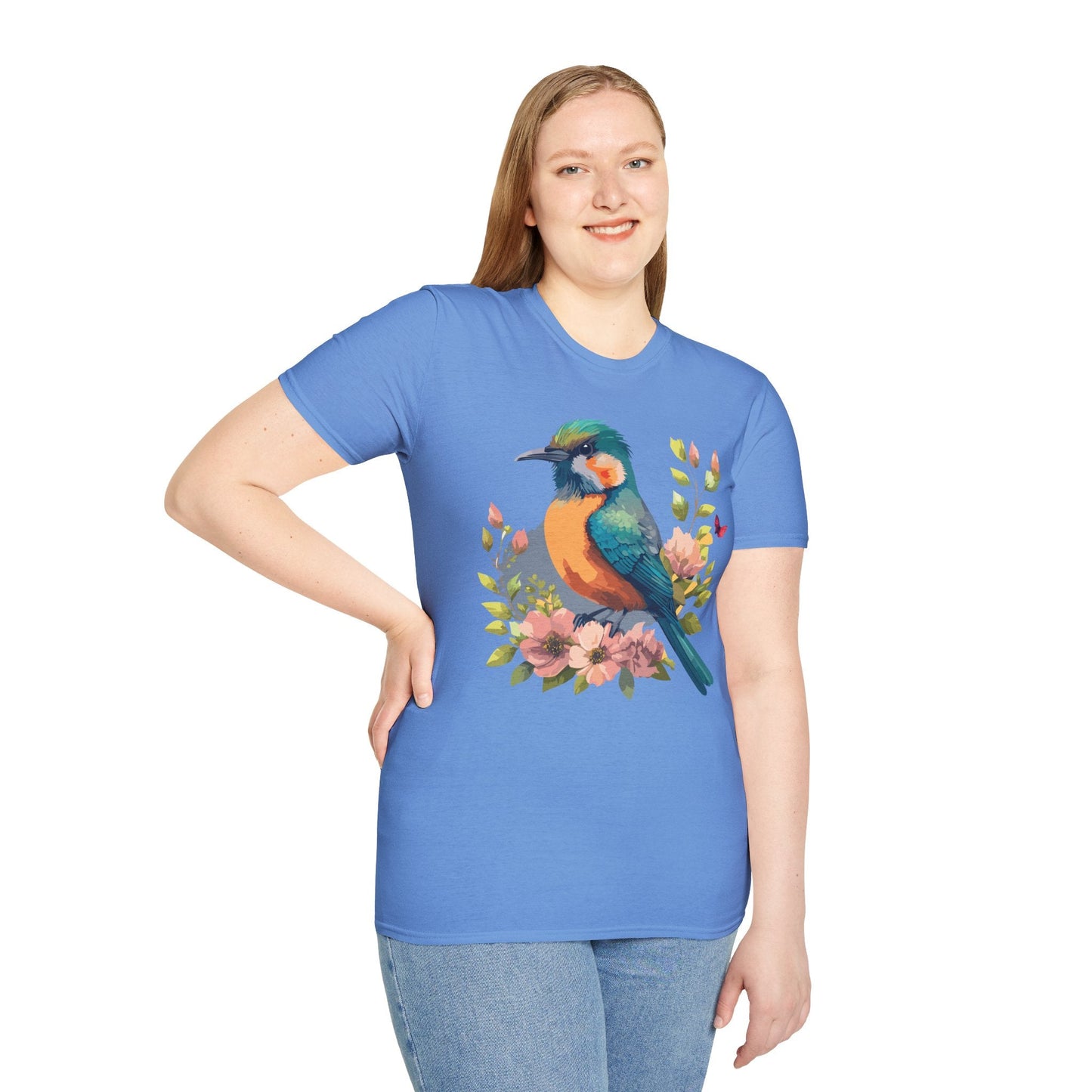 Floral Bird T Shirt Unisex Softstyle Tee 100 Percent Ring Spun Cotton Animal Print