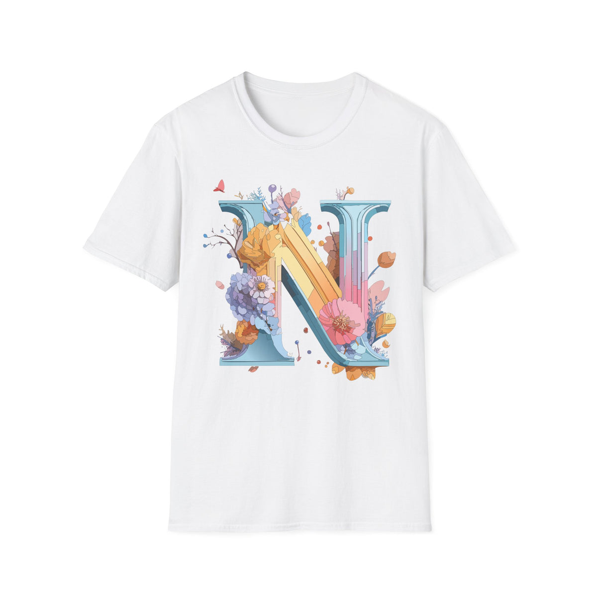 Floral Letter N T-Shirt | Monogram Initial N Tee