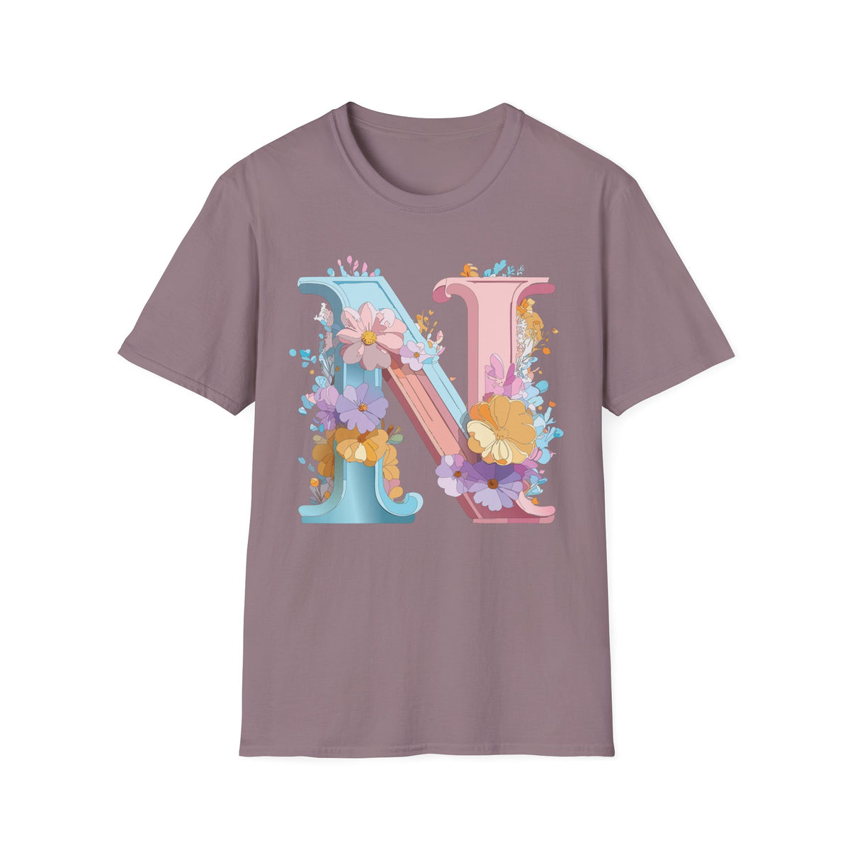 Floral Letter N T-Shirt | Pastel Monogram Initial Tee