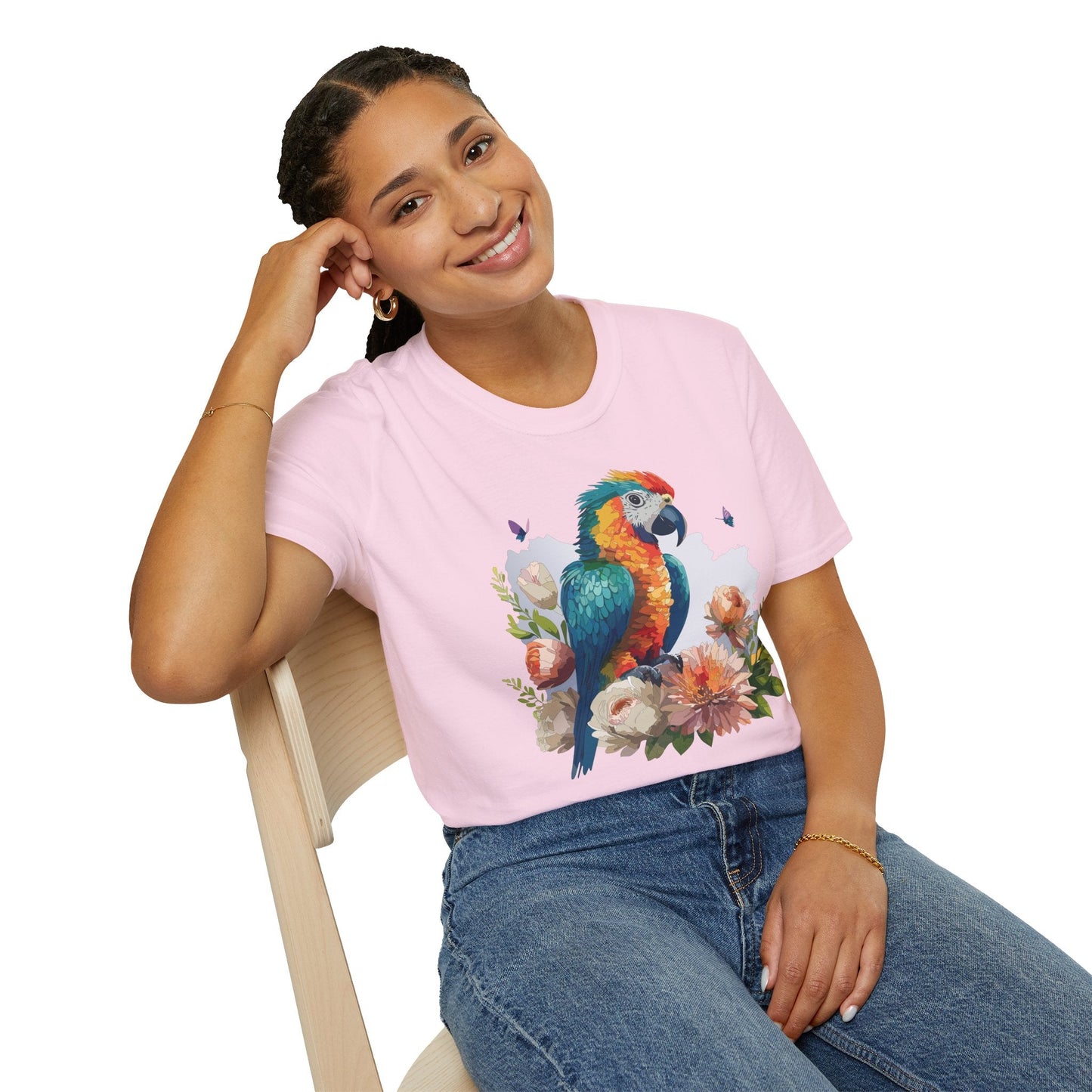 Bird T Shirt Floral Bird Print Unisex Softstyle Cotton Tee Animal Graphic Tee For Everyday Wear