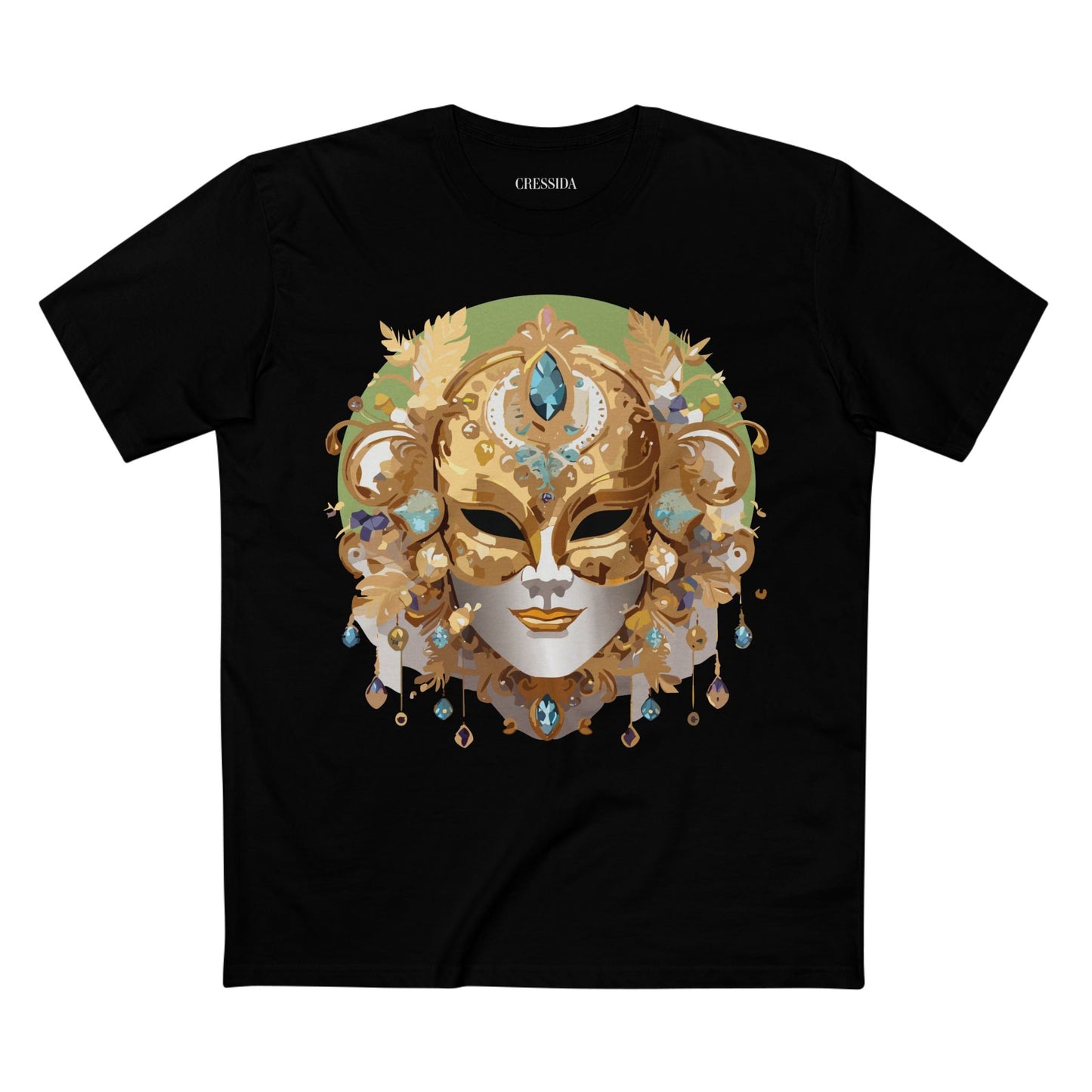 Carnival Mask Graphic T-Shirt Unisex 100 Cotton With Antique Gold Art Design Tee 11