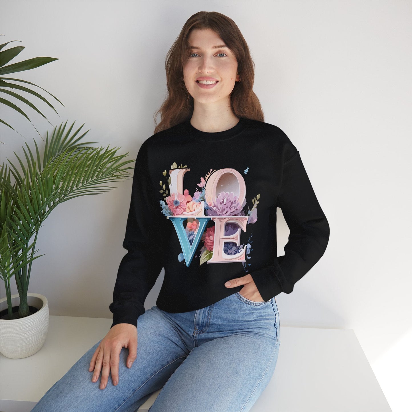Floral Love Sweatshirt Valentines Day Sweatshirt Love Flower Unisex Crewneck Sweatshirt