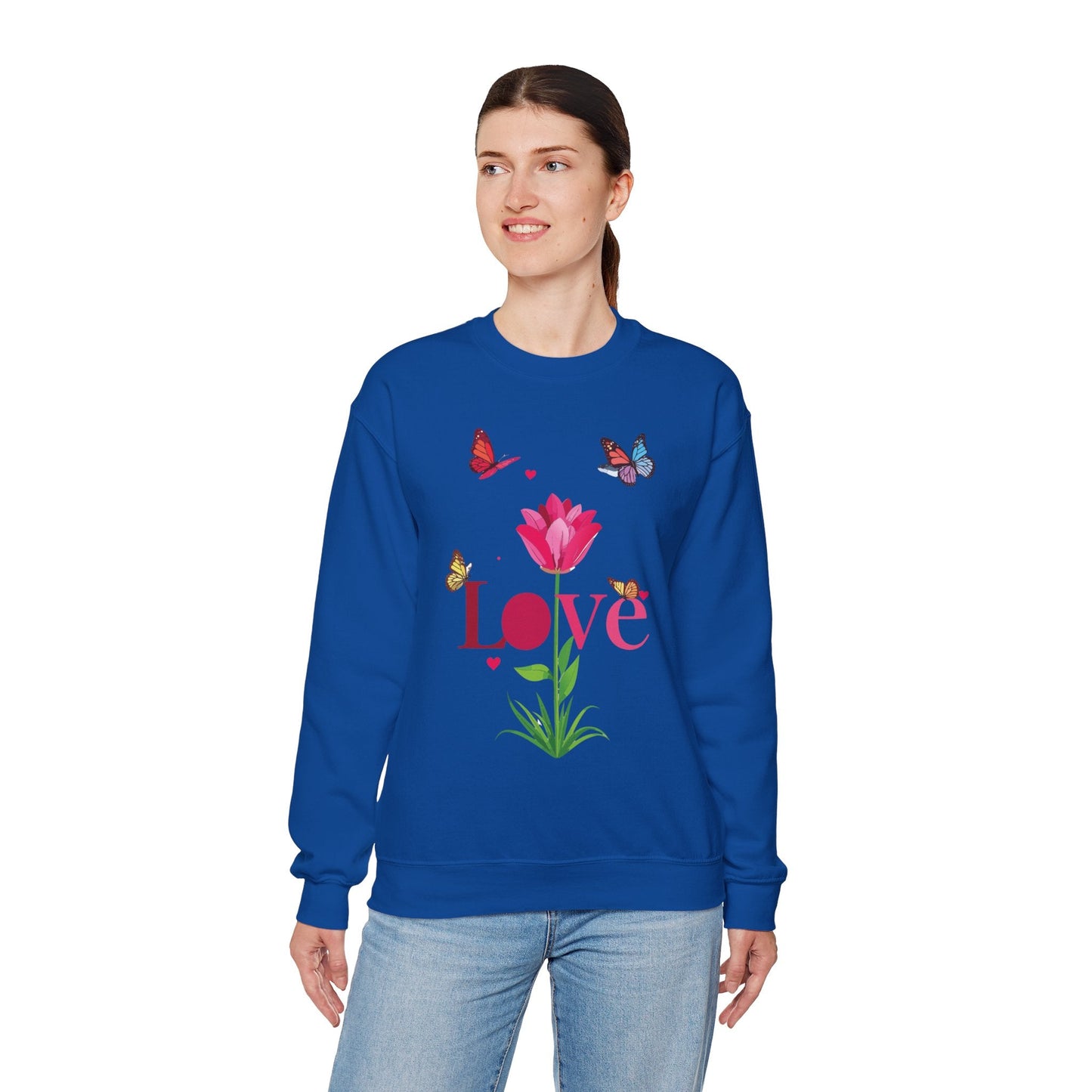 Unisex Floral Love Sweatshirt Floral Butterfly Design Cotton Poly Valentines Day