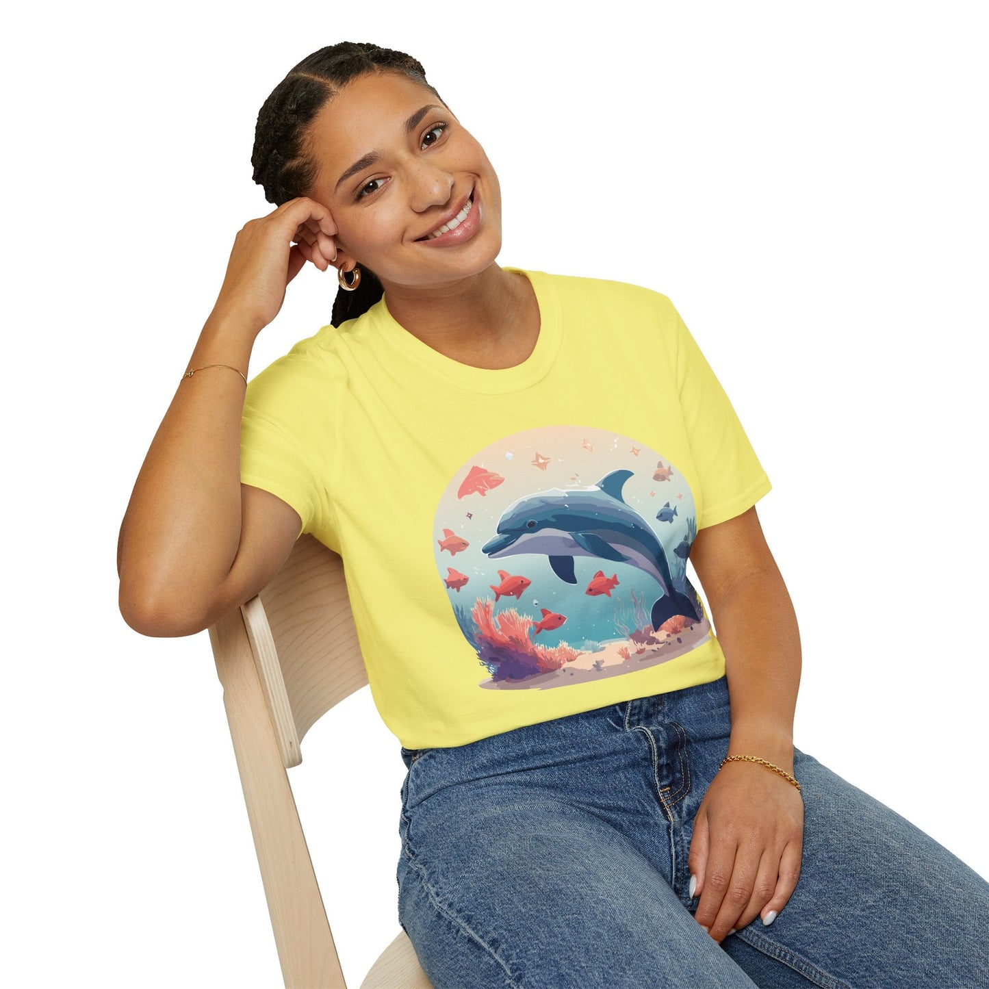 Dolphin Shirt Unisex Softstyle Tee 64000 Gildan 100 Percent Ring Spun Cotton For Everyday Comfort