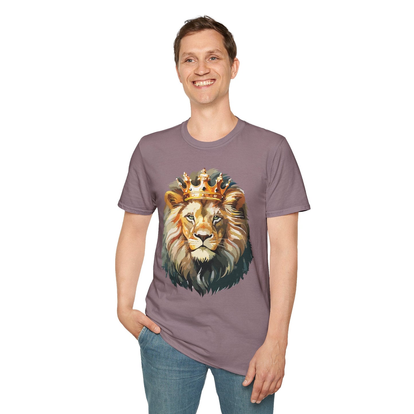 Unisex Lion Print T Shirt Softstyle 64000 One Hundred Percent Ring Spun Cotton