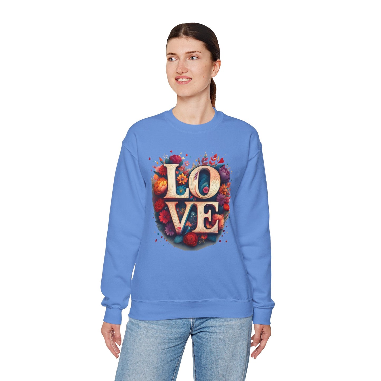 Floral Love Sweatshirt Unisex Valentines Day Gift Love Flower Crewneck Sweatshirt