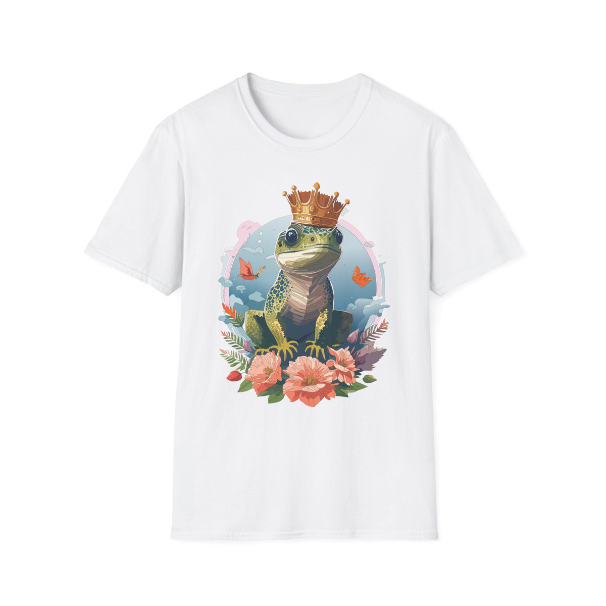 Frog Prince T-Shirt | Crowned Frog Illustration, Floral Accent