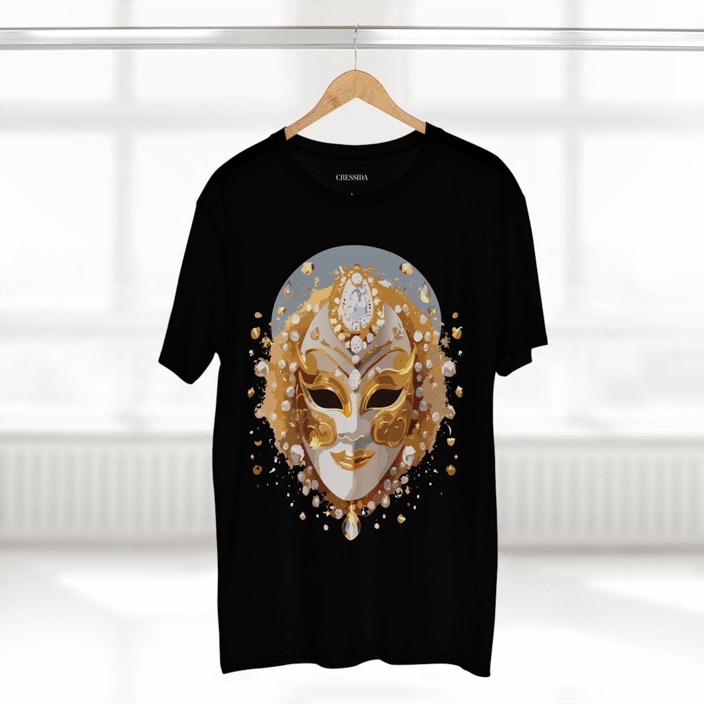 Carnival Mask Graphic T-Shirt Unisex 100 Cotton With Antique Gold Art Design Tee 5