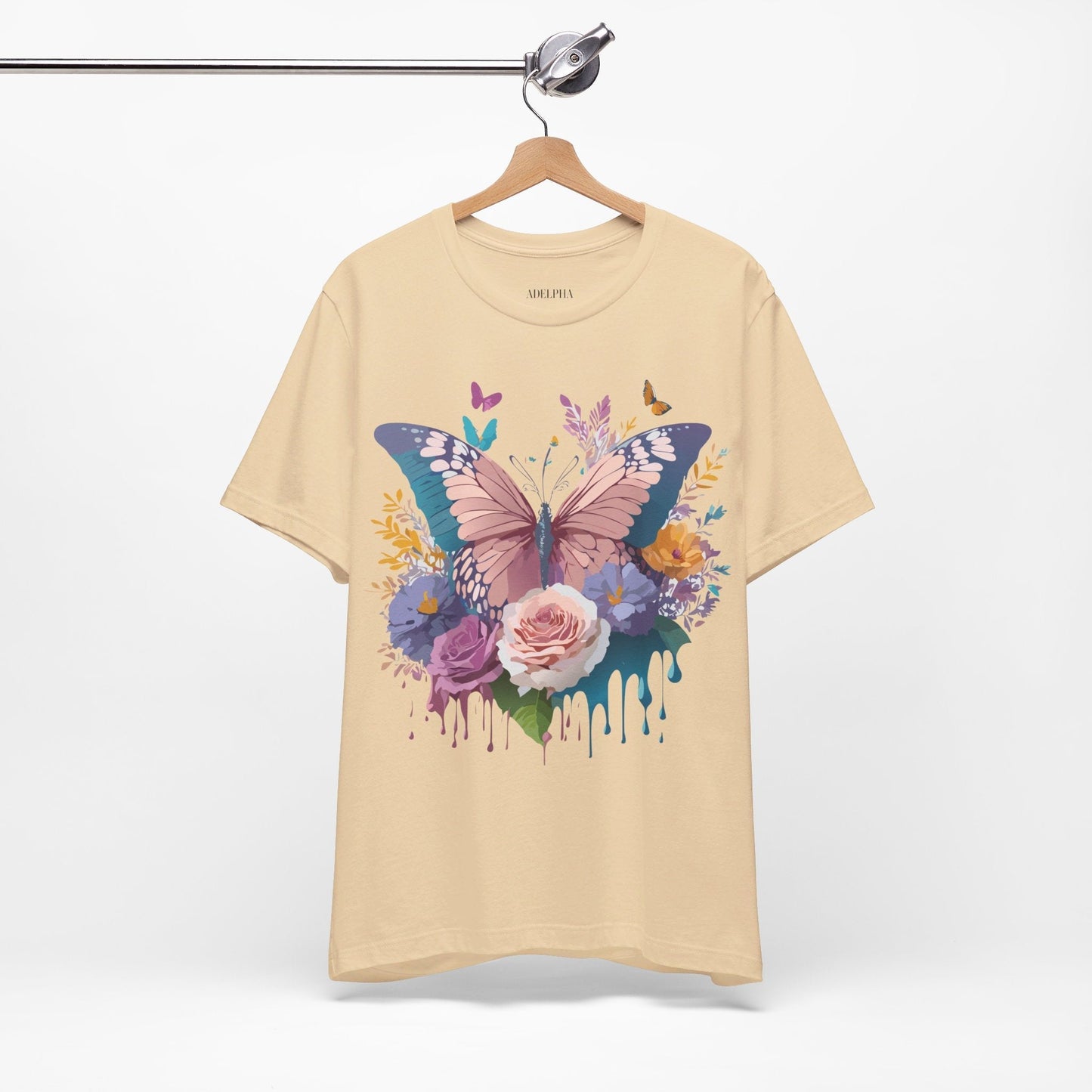 Butterfly Graphic Unisex 100 Cotton Lightweight Vintage Floral Design Jersey Tee 44