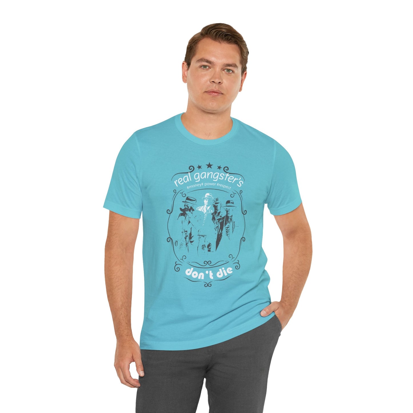 Real Gangsters Don't Die T-Shirt Vintage Outlaw Illustration Retro Biker Tee A-3