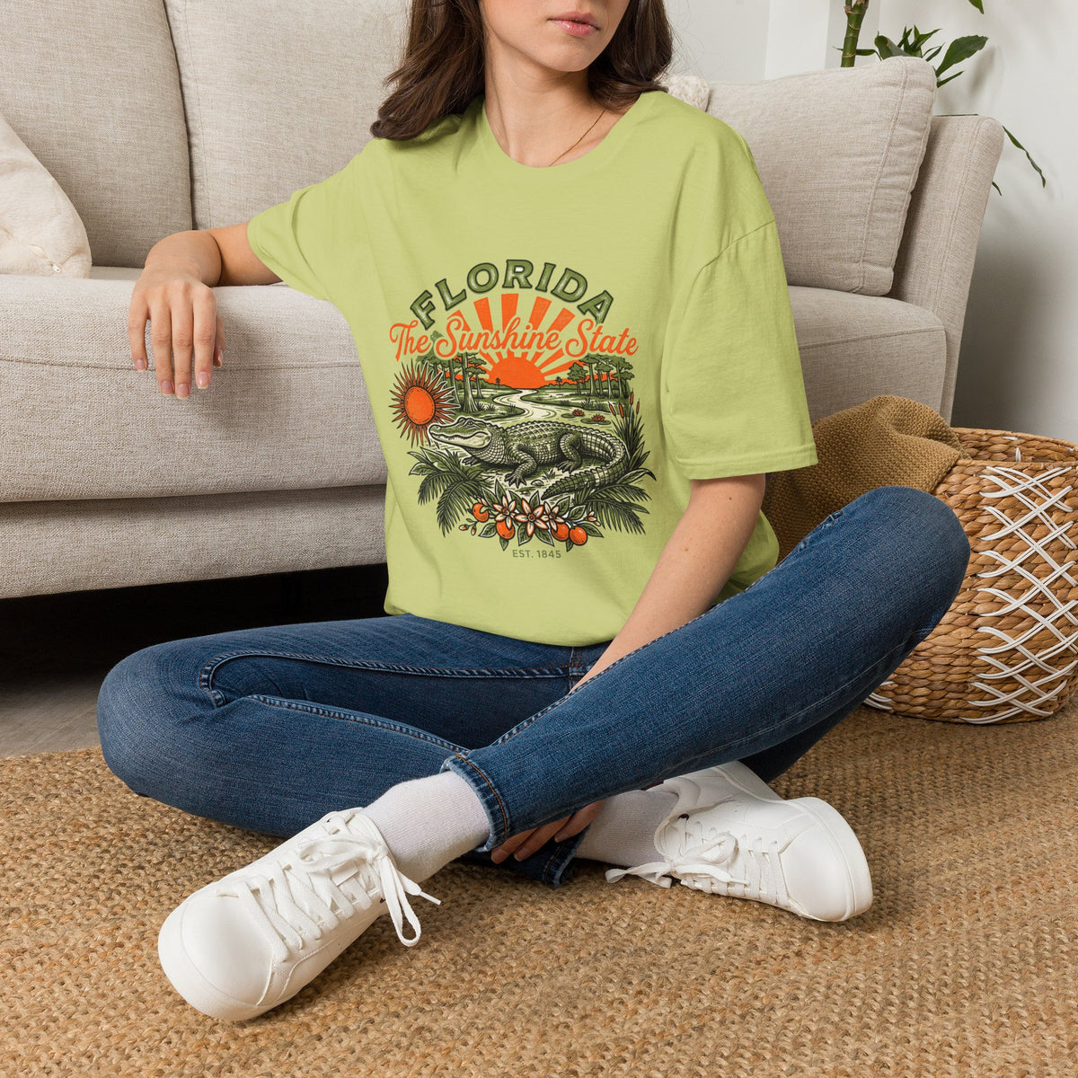 Florida Vintage Alligator T-Shirt — The Sunshine State Travel Tourist Graphic Design Unisex 100 Cotton Gildan T-Shirt