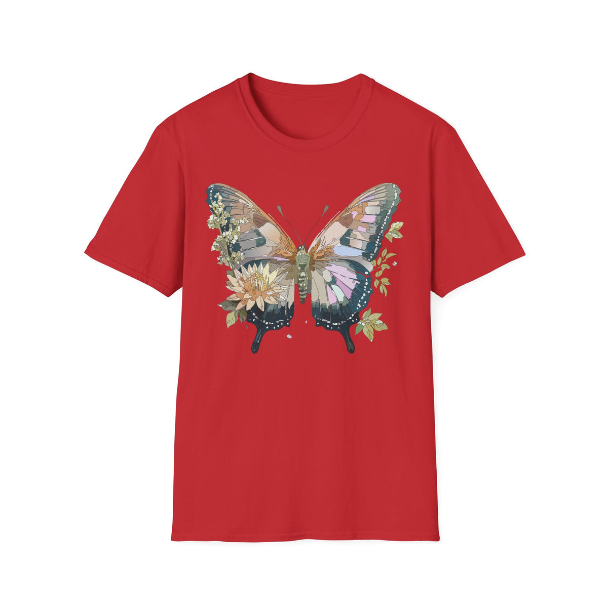 Butterfly Floral T-Shirt — Watercolor Garden Wings Graphic Design Unisex 100 Cotton Gildan T-Shirt