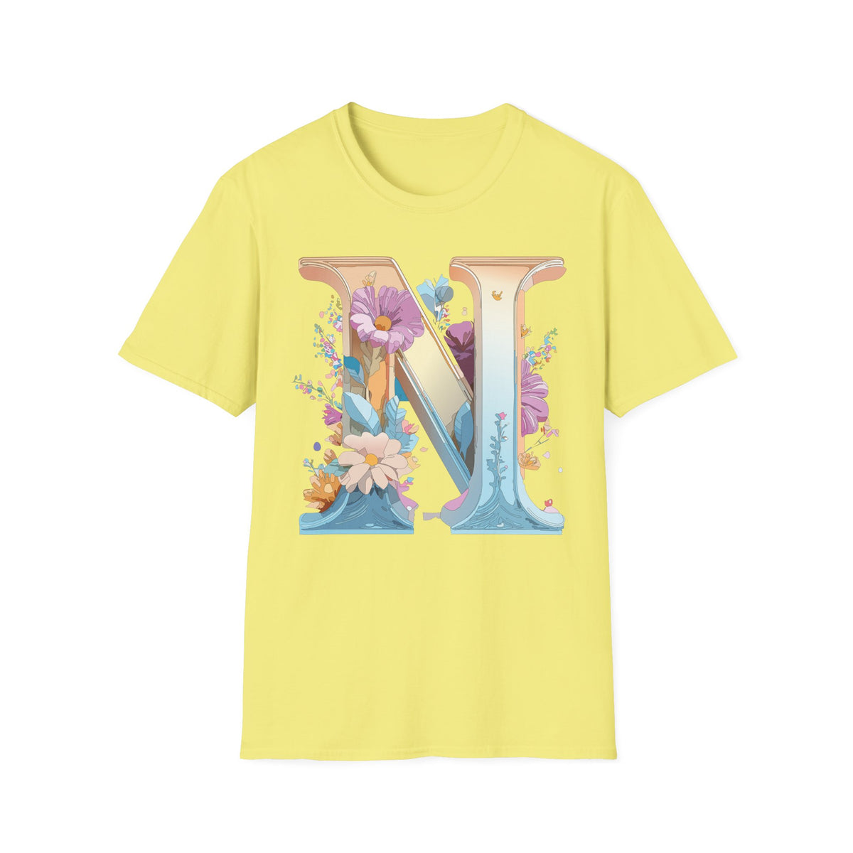 Floral Letter N T-Shirt | Monogram Initial Tee, Botanical Alphabet Shirt