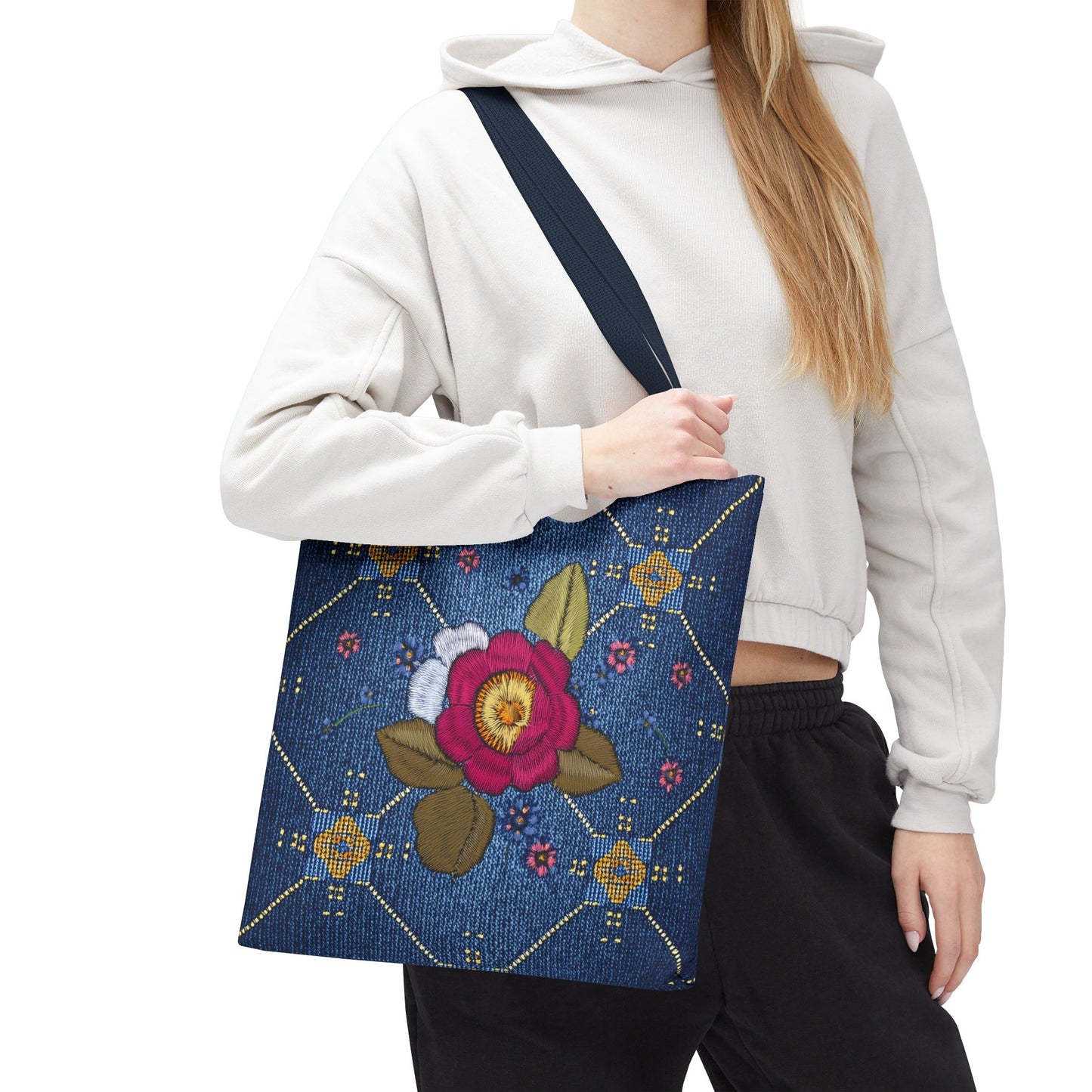 Denim Fabric Imitation Print Unisex Canvas Bag Poly Spun 3 Sizes Tote Bag 159-2